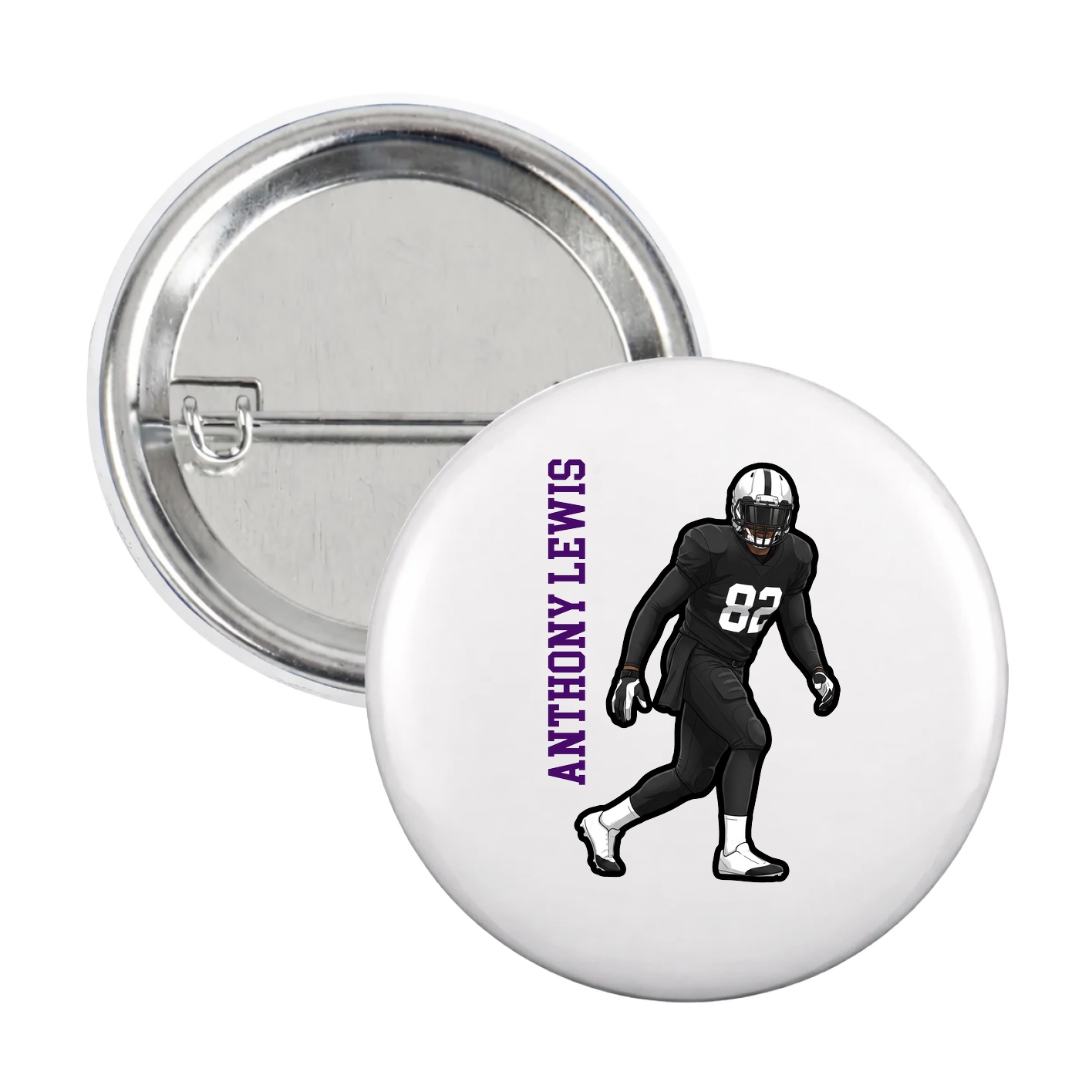 Game Day Button — Name Vertical in White