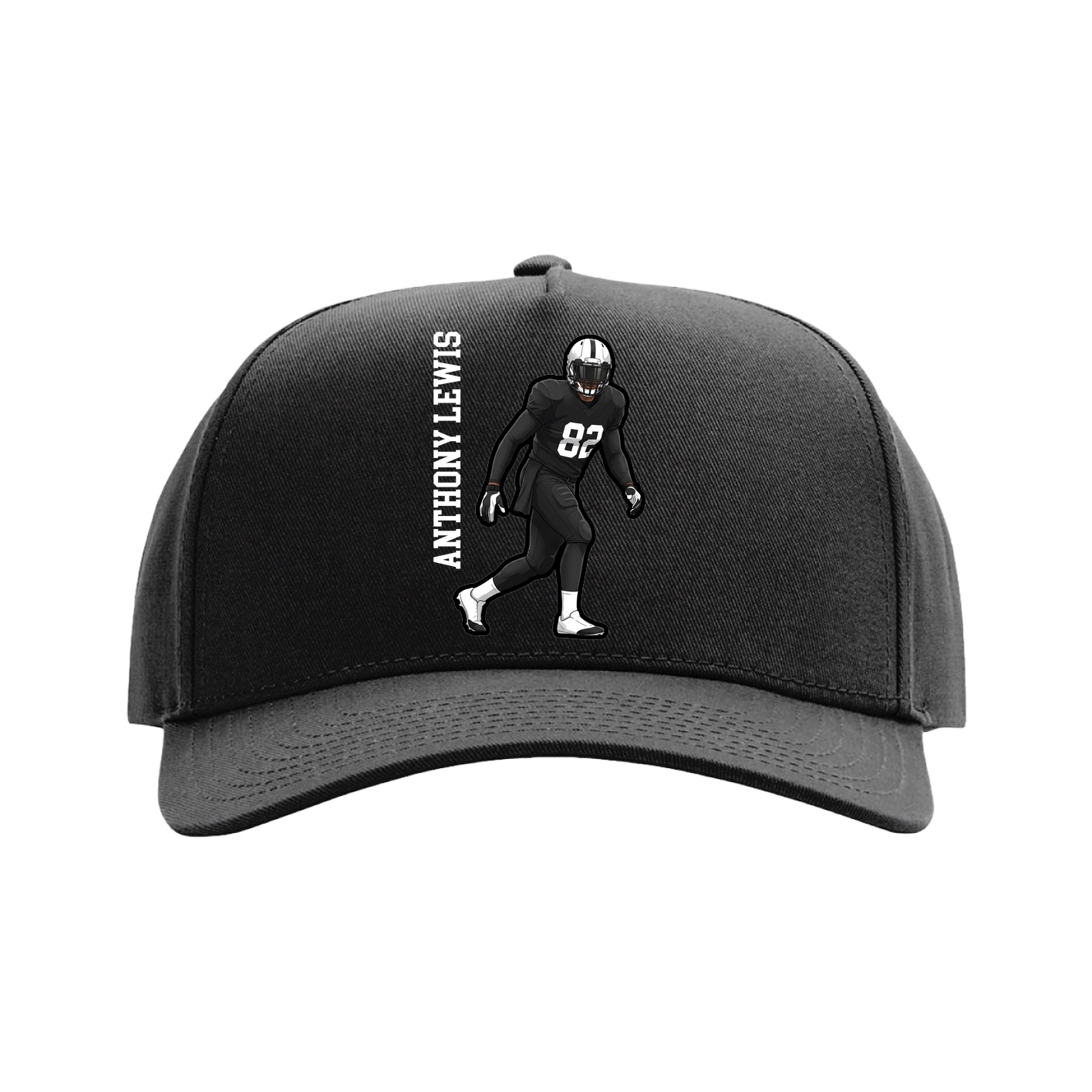 Full Fabric Five-Panel Champ Cap — Name Vertical in Black