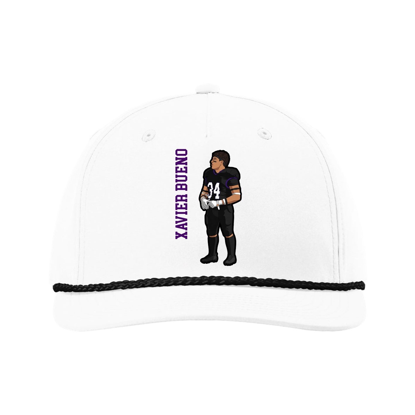 Five-Panel Classic Rope Cap — Name Vertical in White