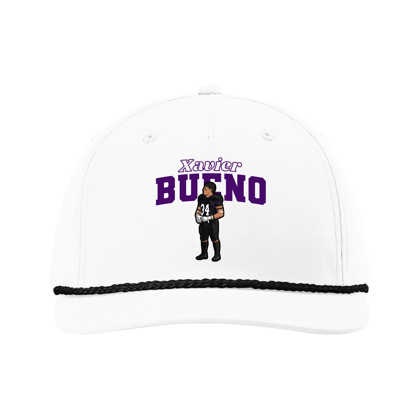 Five-Panel Classic Rope Cap — Name Arch in White
