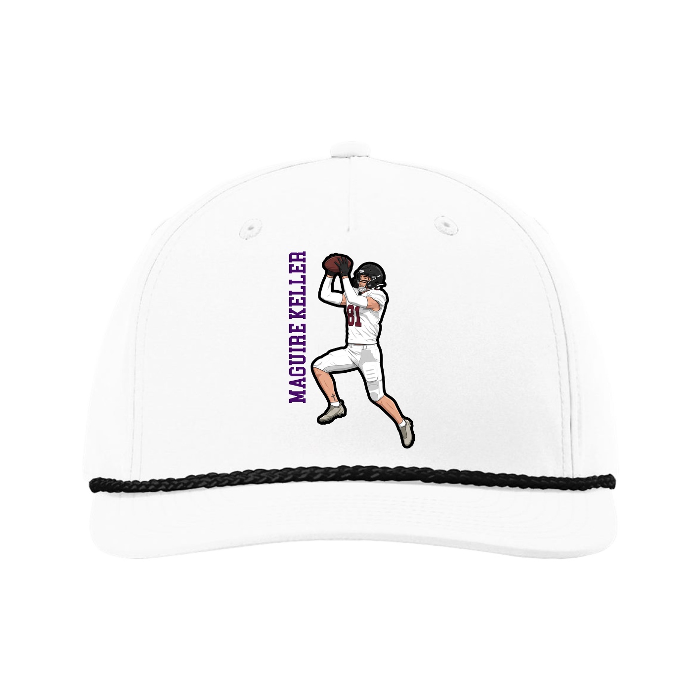 Five-Panel Classic Rope Cap — Name Vertical in White