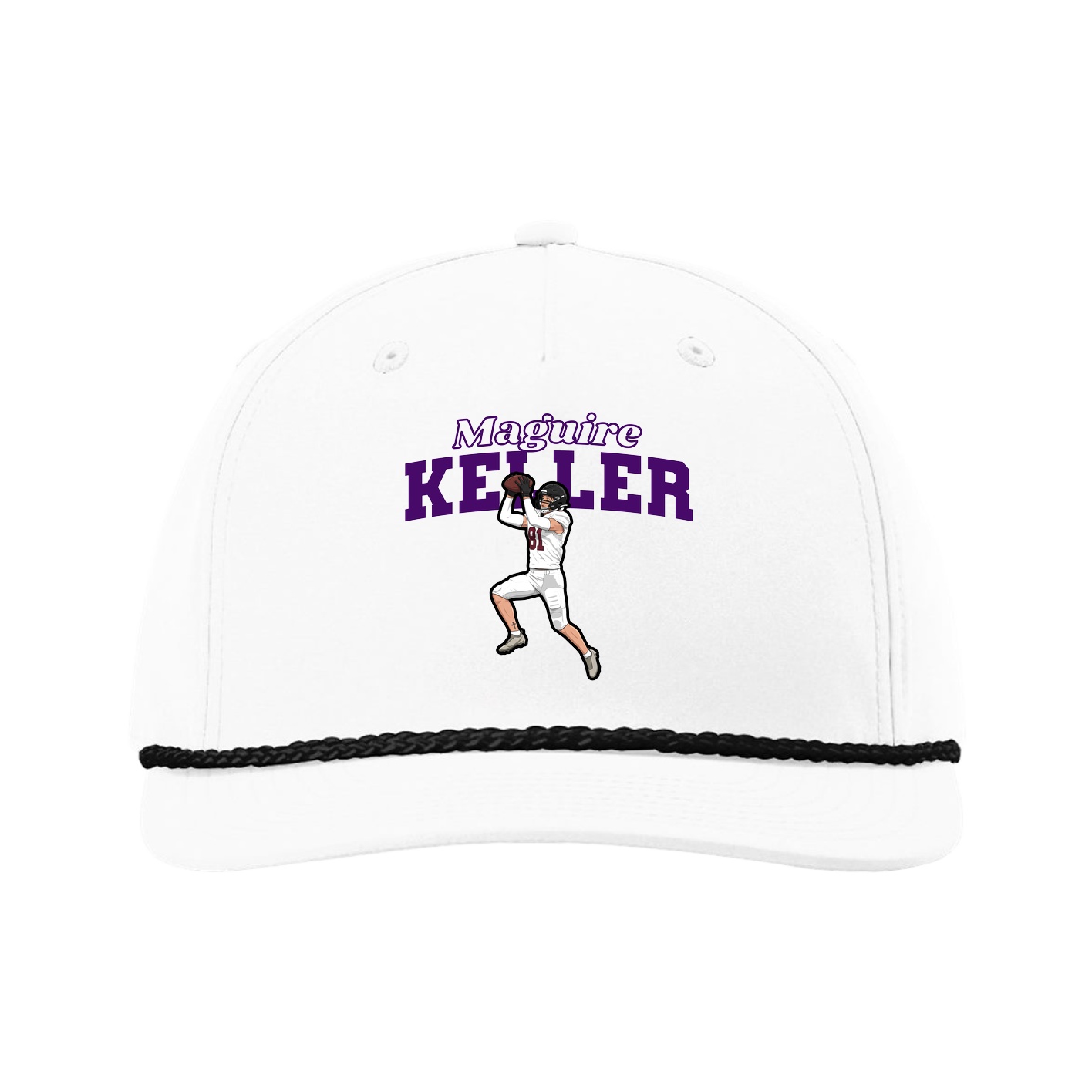 Five-Panel Classic Rope Cap — Name Arch in White