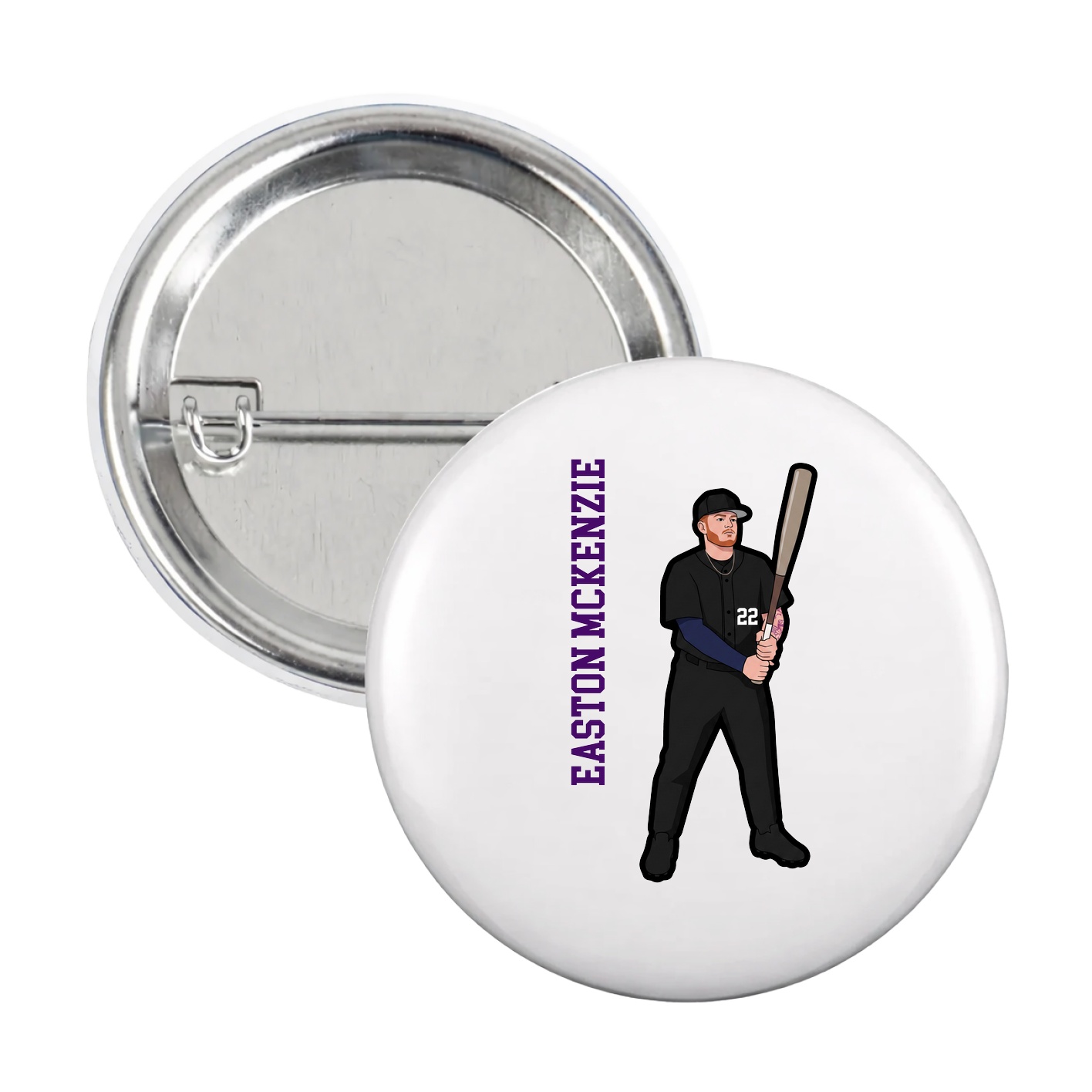 Game Day Button — Name Vertical in White