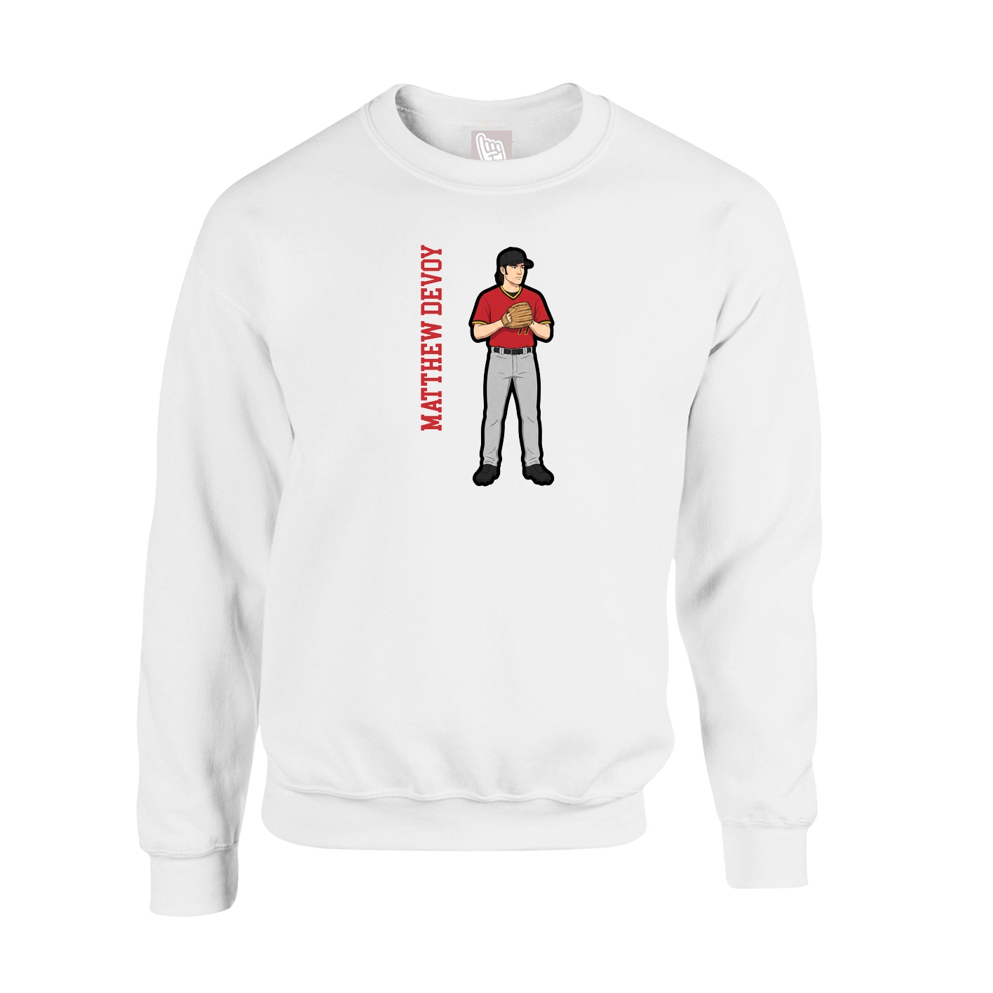 Fleece Crew — Name Vertical in White