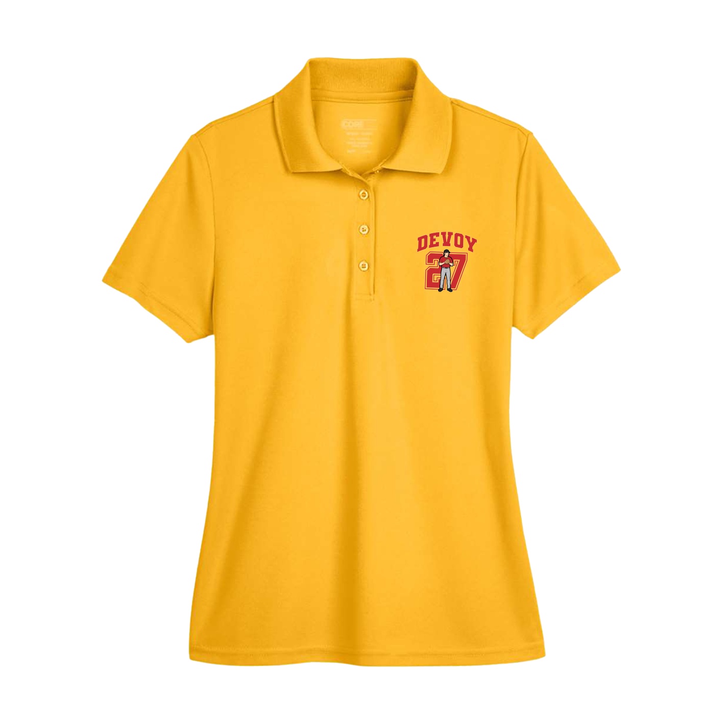 Womens Performance Polo — Number in Gold