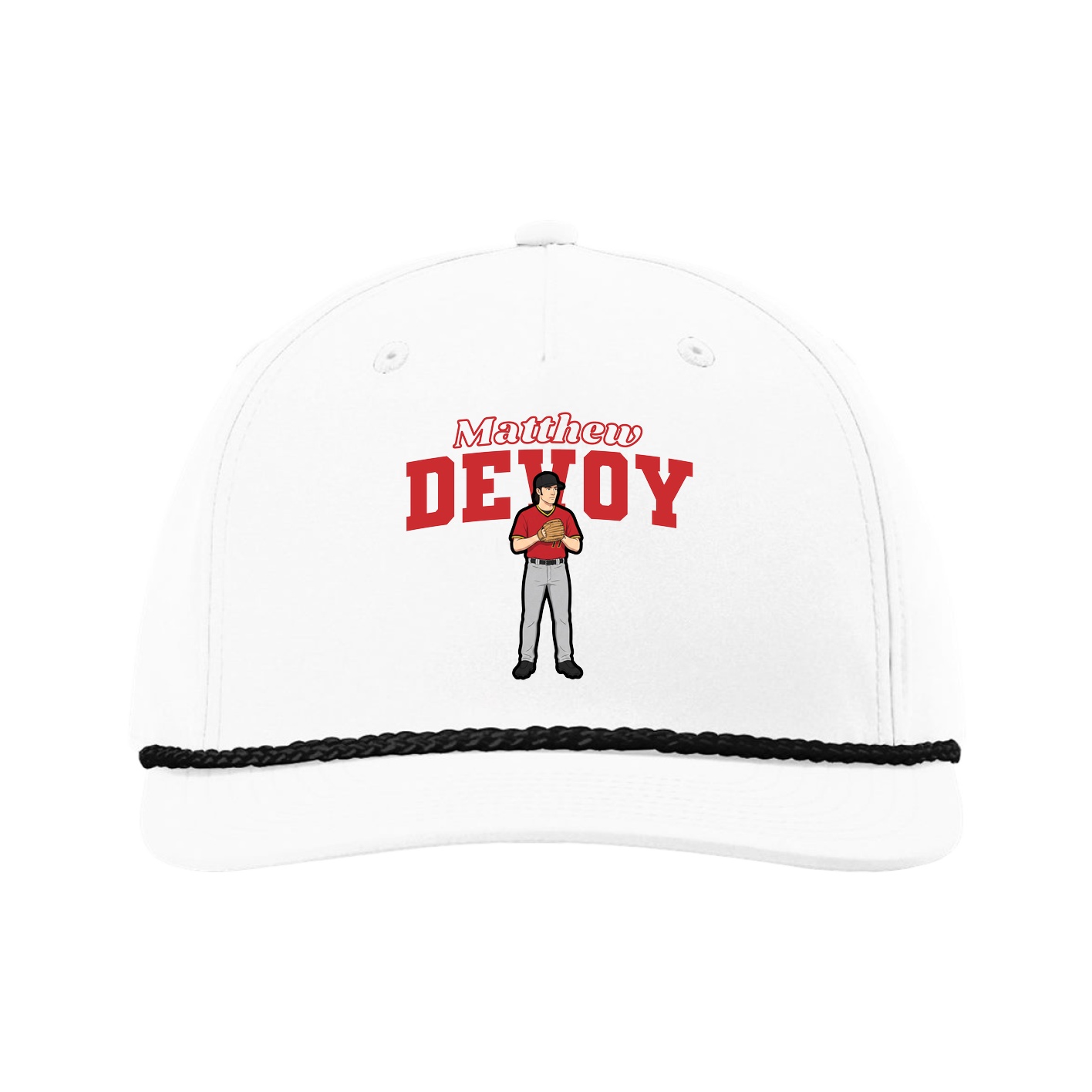 Five-Panel Classic Rope Cap — Name Arch in White