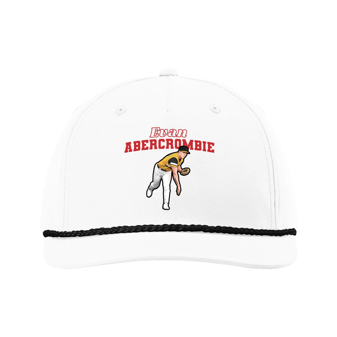 Five-Panel Classic Rope Cap — Name Arch in White