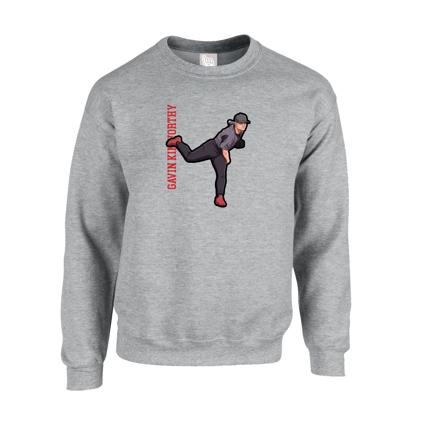 Fleece Crew — Name Vertical in Grey