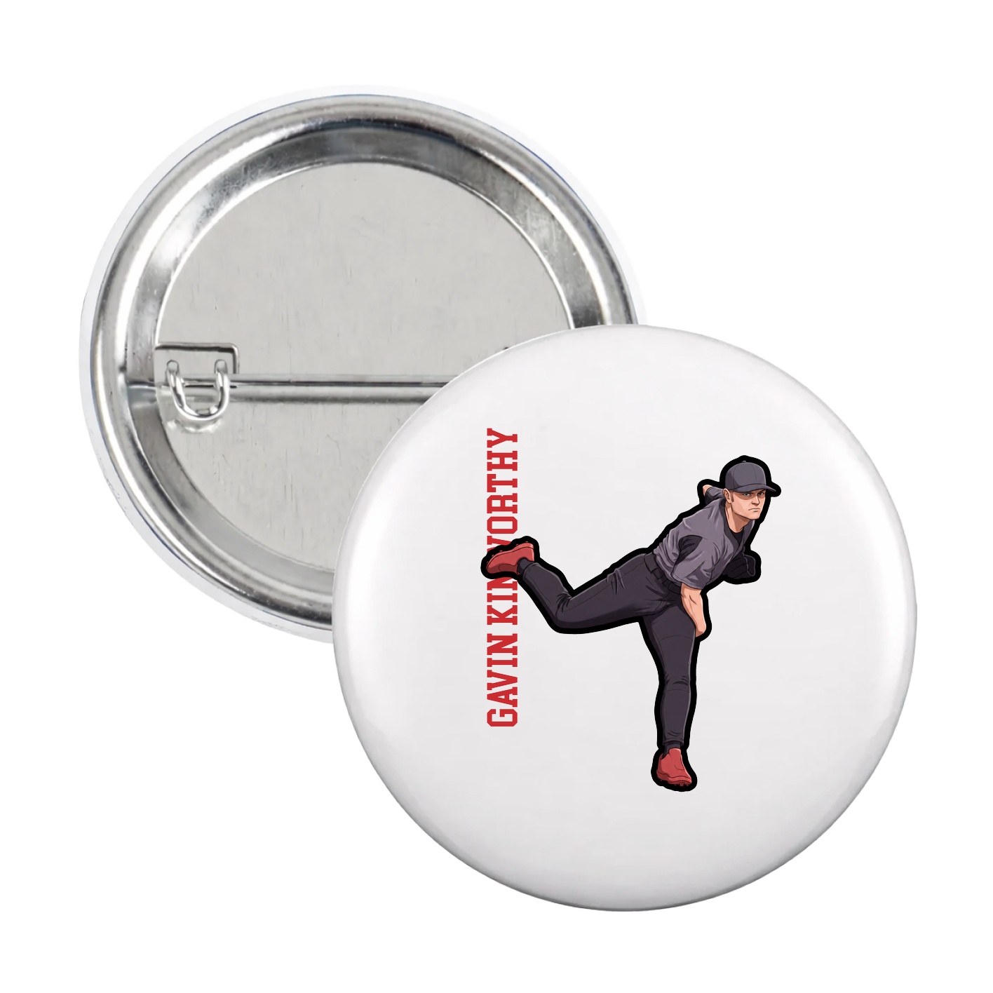 Game Day Button — Name Vertical in White