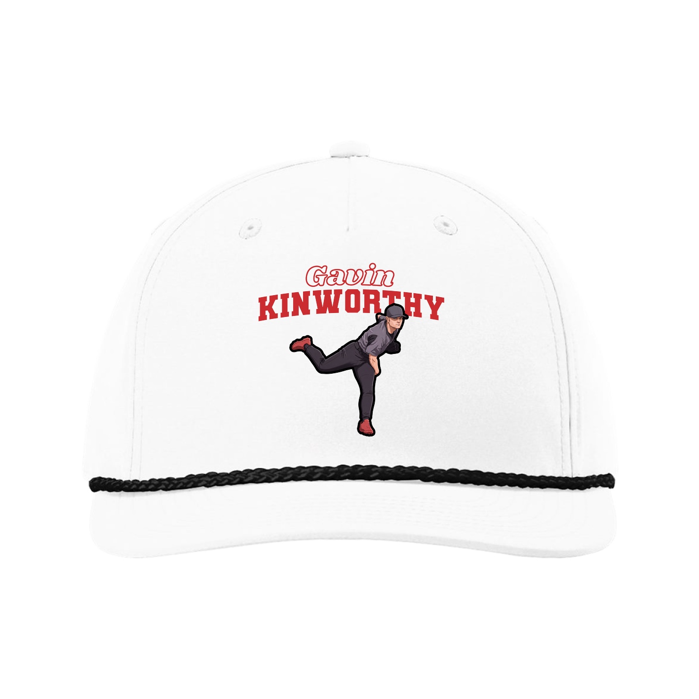 Five-Panel Classic Rope Cap — Name Arch in White