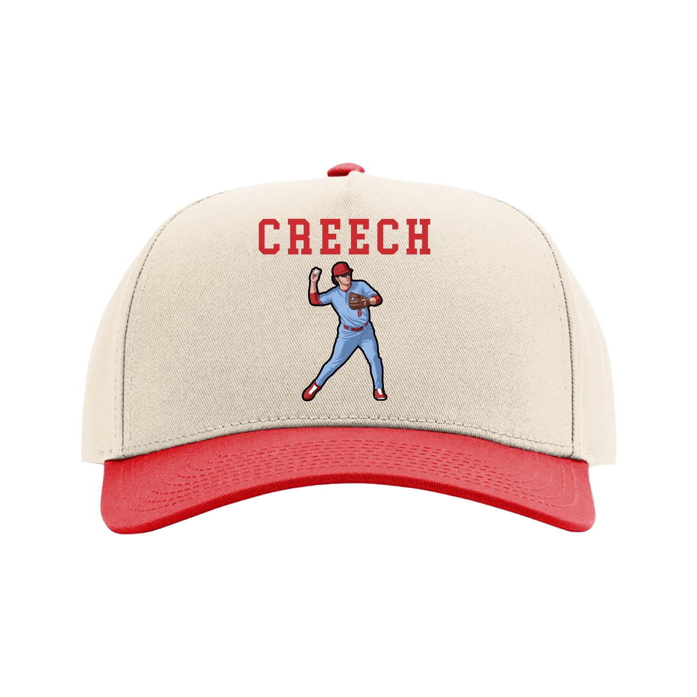 Full Fabric Five-Panel Champ Cap — Shirsey in Cream/Red