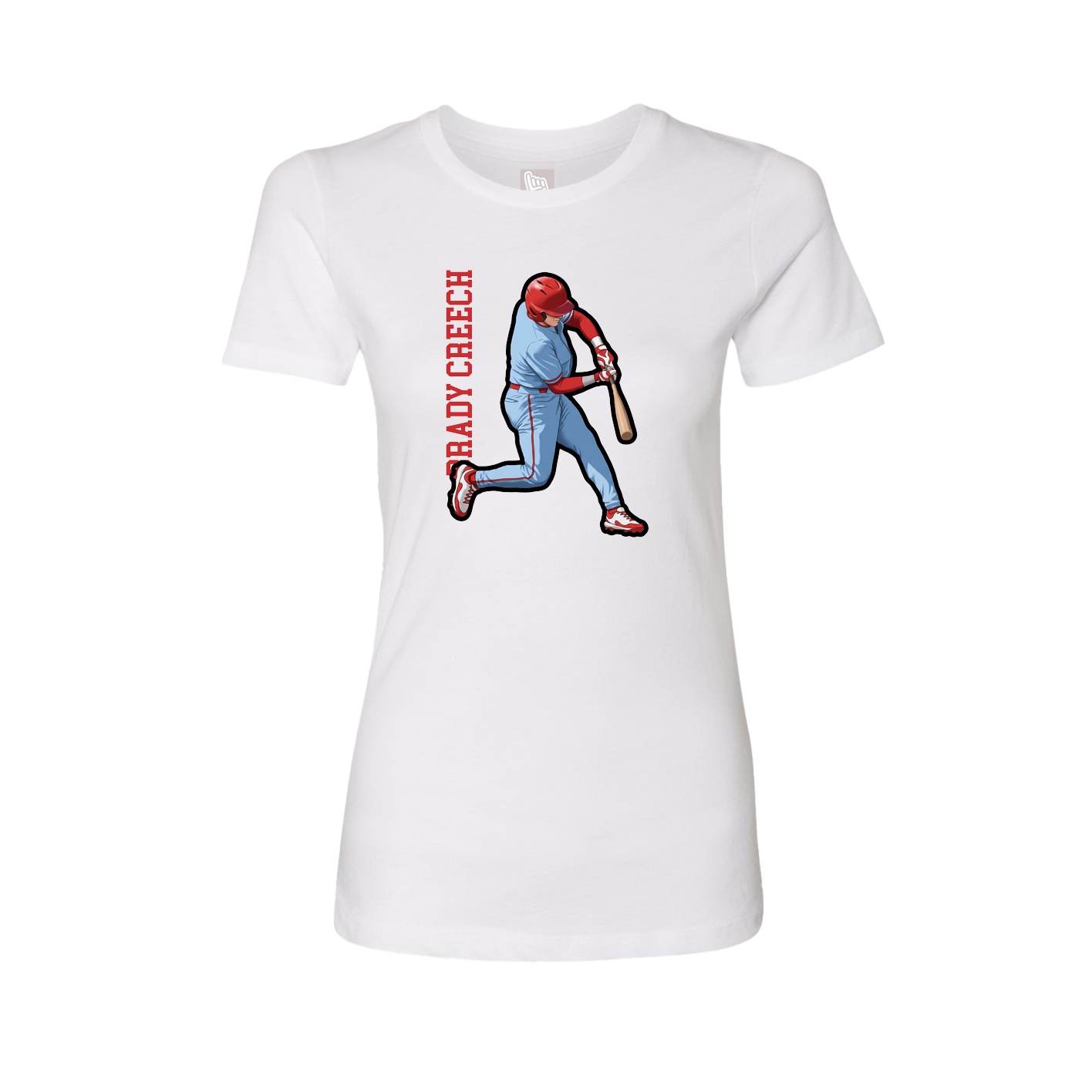 Fitted Women's Tee — Name Vertical in White