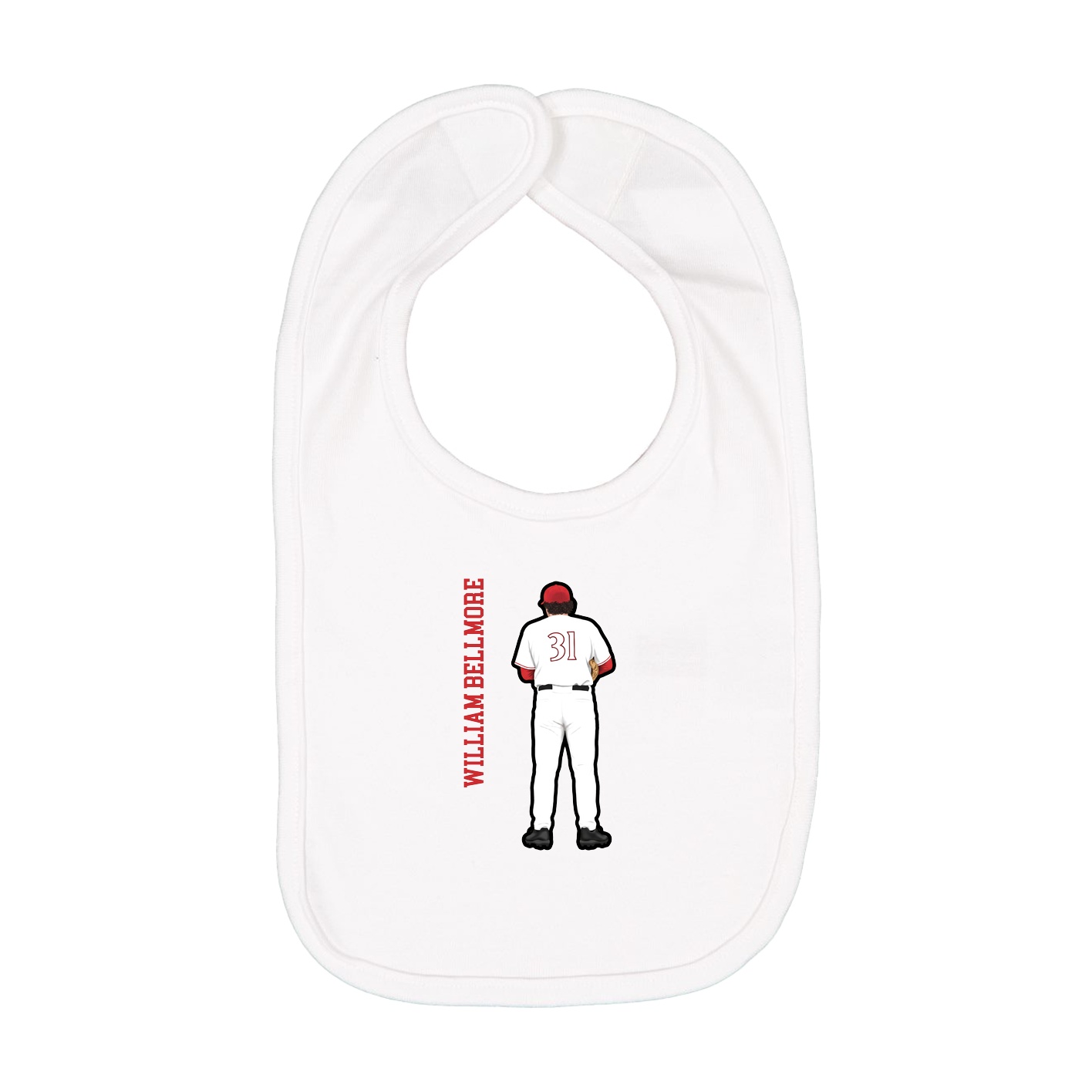 Infant Bib — Name Vertical in White