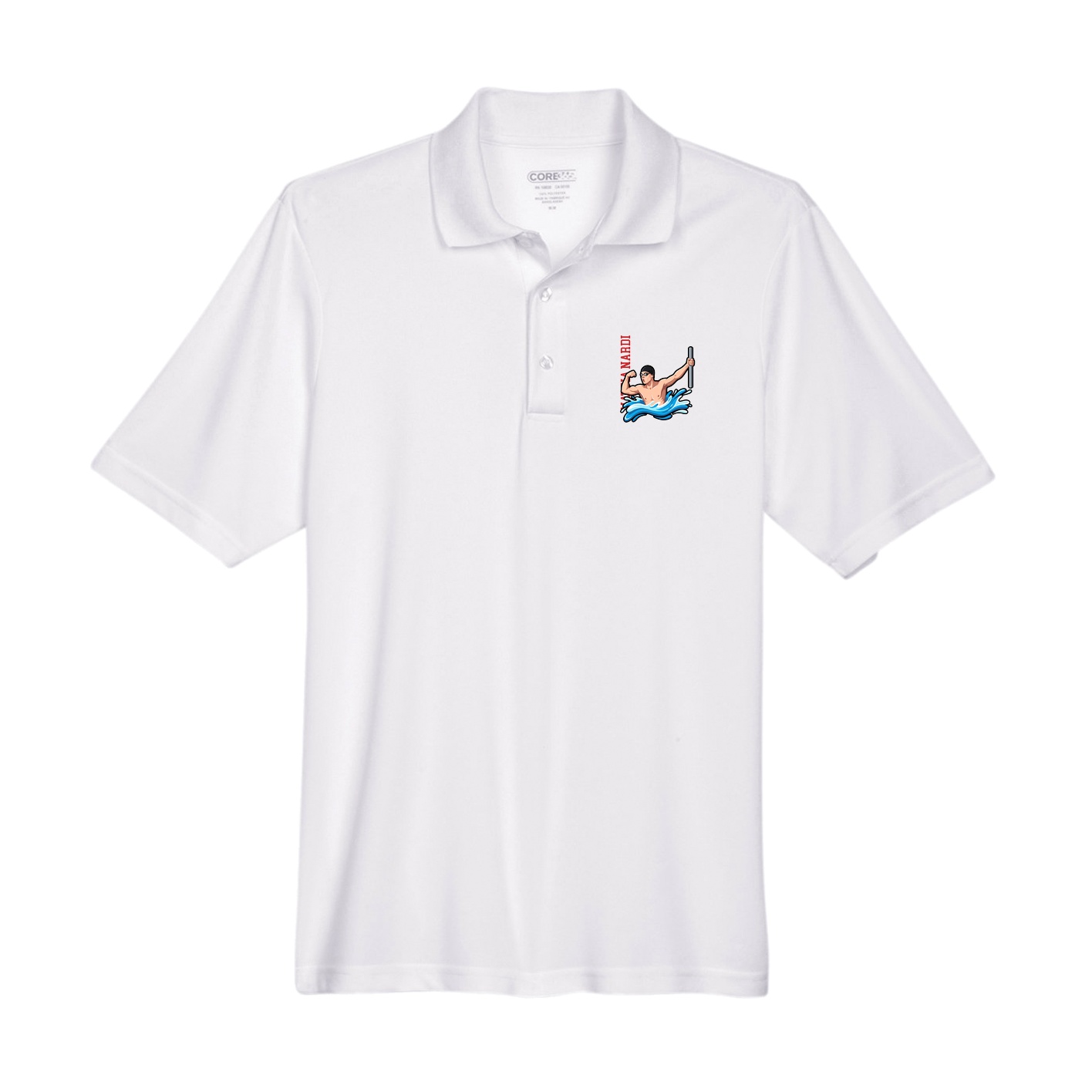 Performance Polo — Name Vertical in White