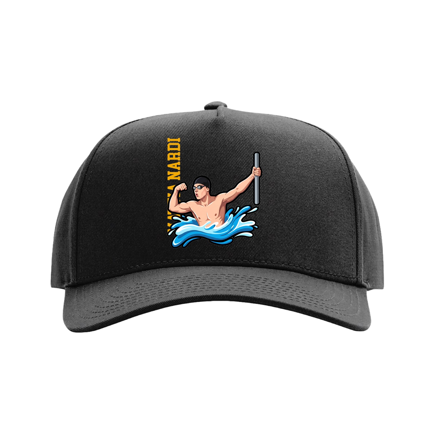 Full Fabric Five-Panel Champ Cap — Name Vertical in Black