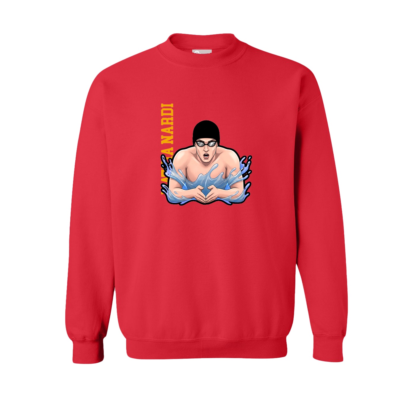 Fleece Crew — Name Vertical in Red