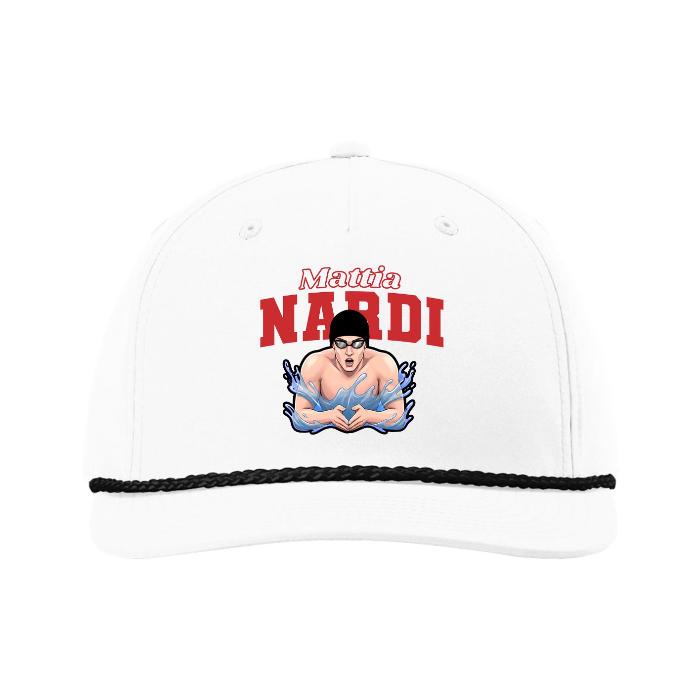 Five-Panel Classic Rope Cap — Name Arch in White