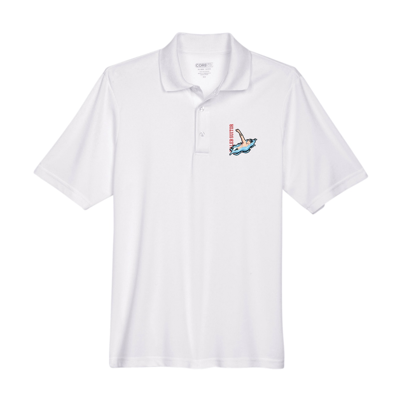 Performance Polo — Name Vertical in White