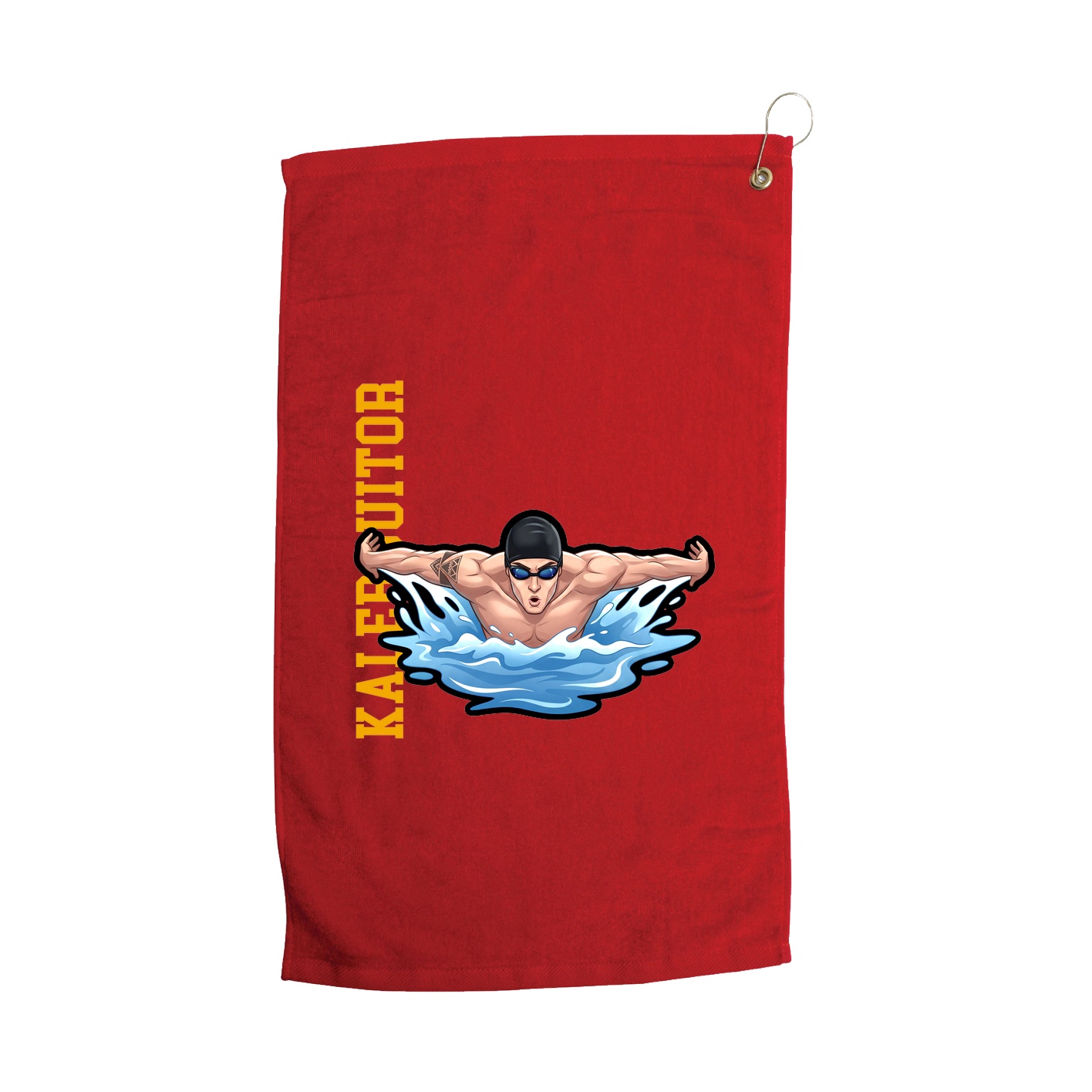 Golf Towel — Name Vertical in Red