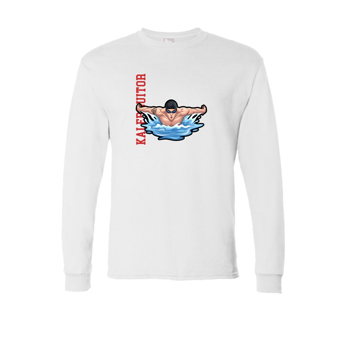 Long Sleeve Tee — Name Vertical in White