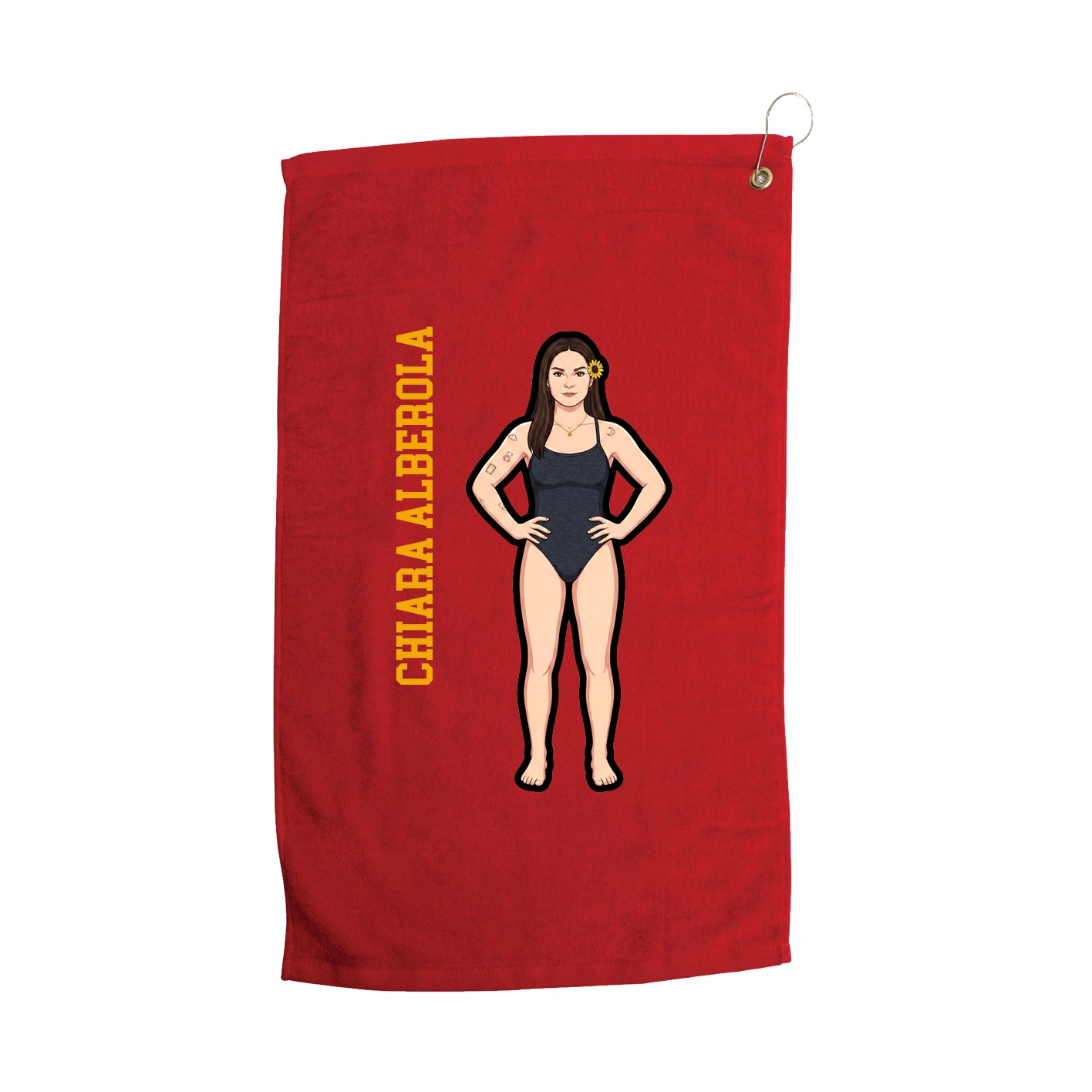 Golf Towel — Name Vertical in Red