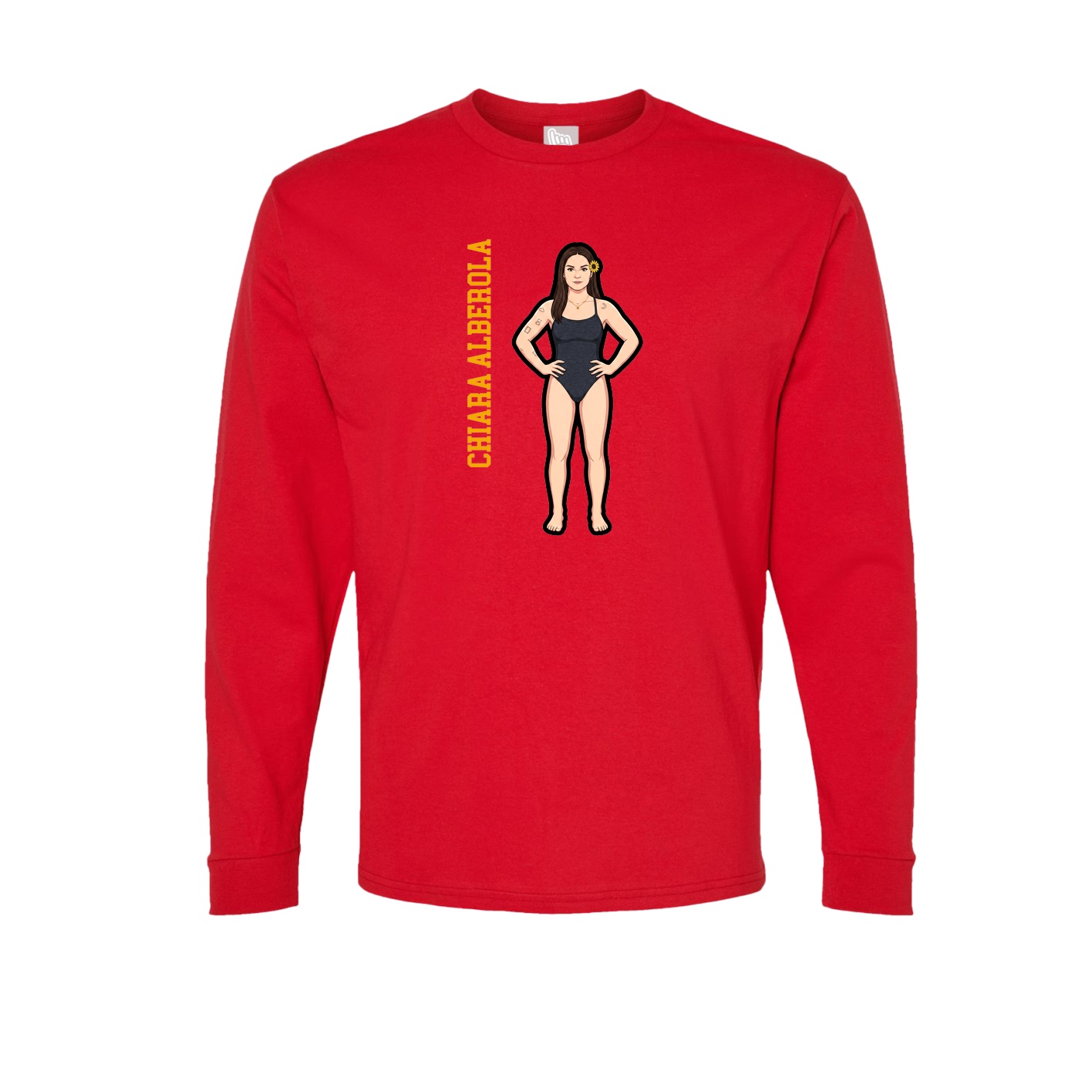 Long Sleeve Tee — Name Vertical in Red