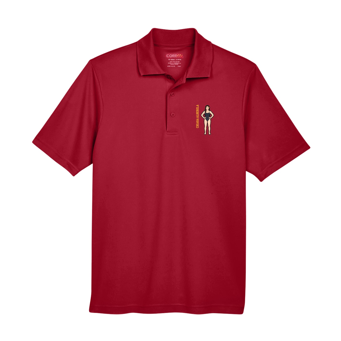 Performance Polo — Name Vertical in Red