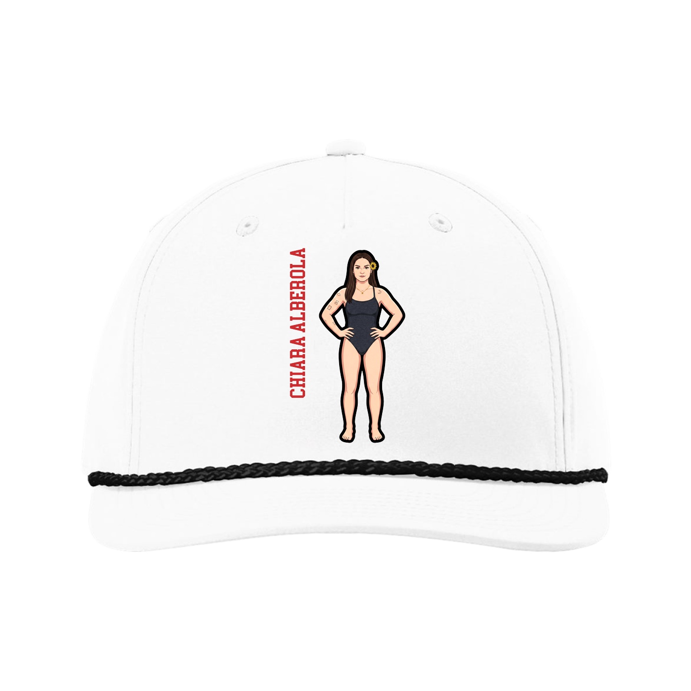Five-Panel Classic Rope Cap — Name Vertical in White