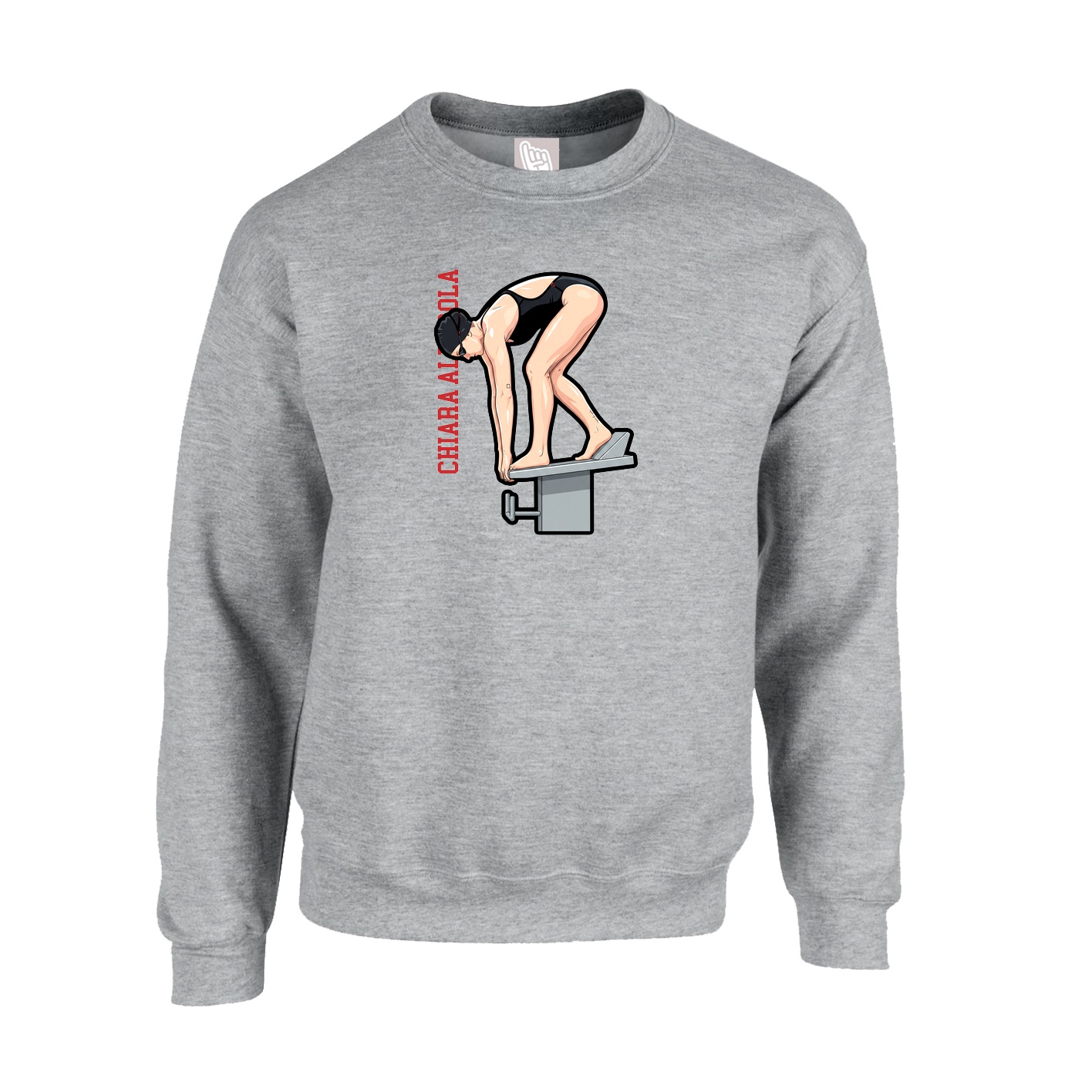 Fleece Crew — Name Vertical in Grey