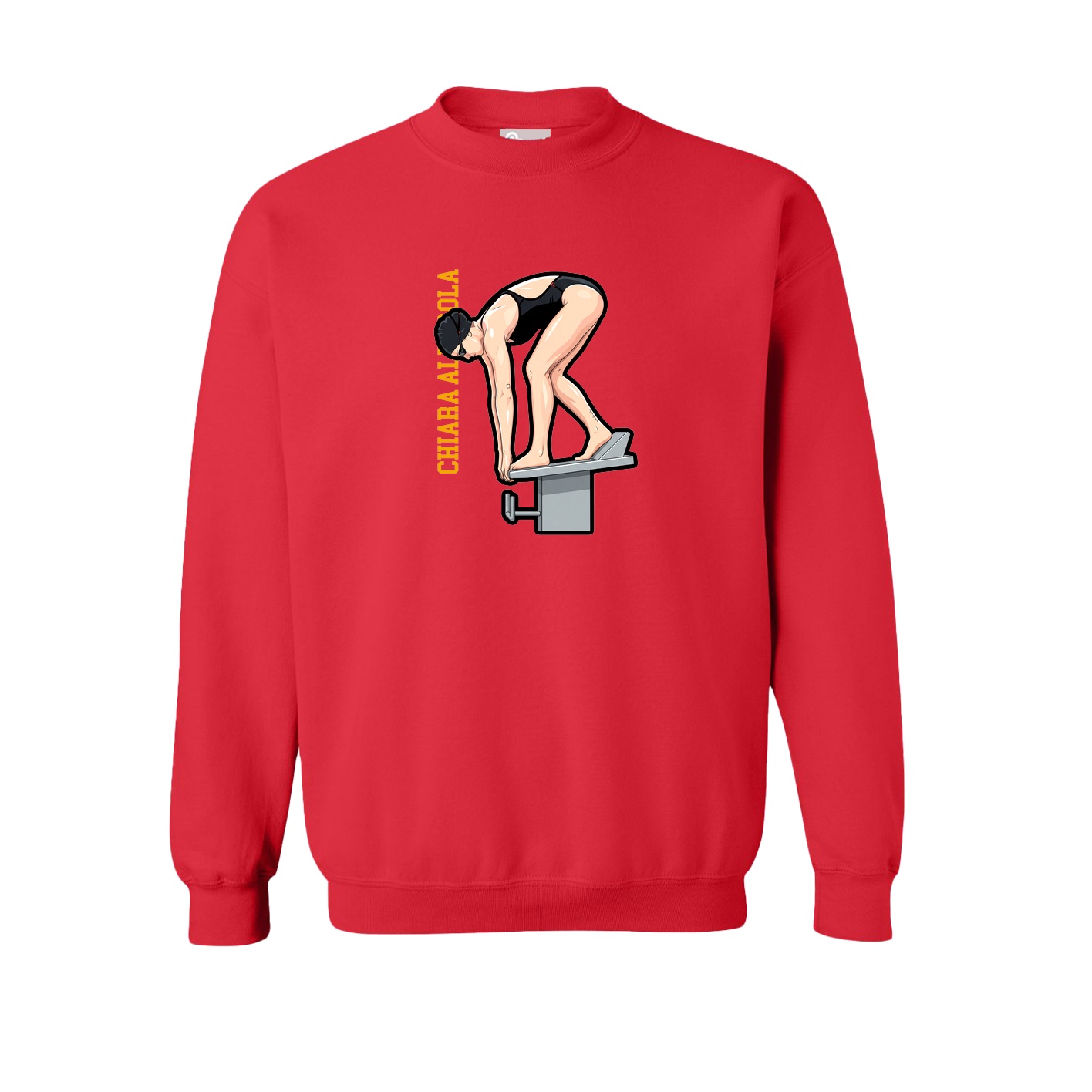 Fleece Crew — Name Vertical in Red