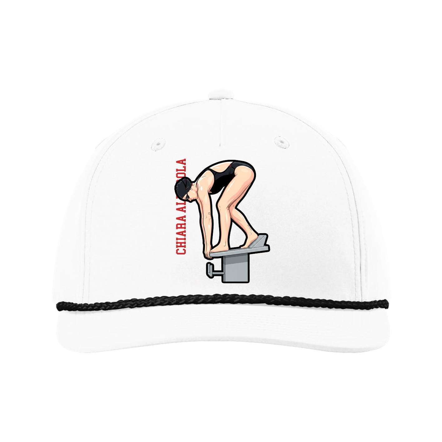 Five-Panel Classic Rope Cap — Name Vertical in White