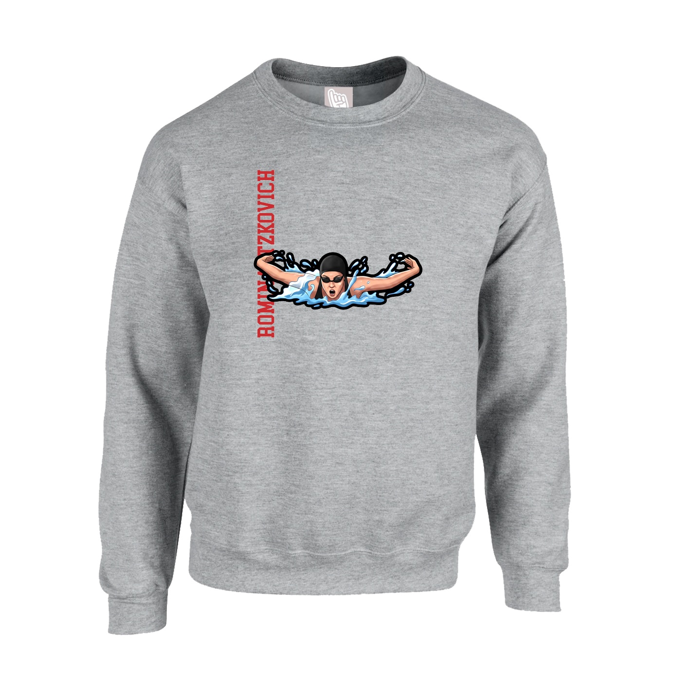Fleece Crew — Name Vertical in Grey