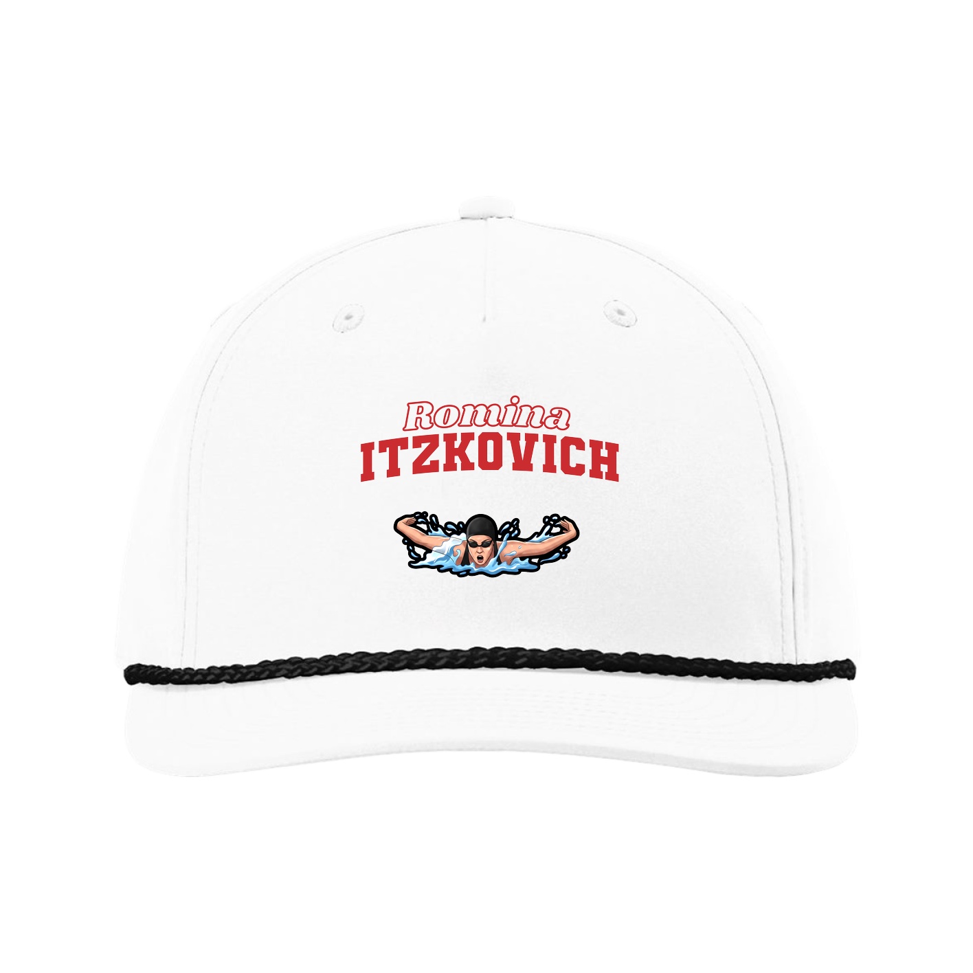 Five-Panel Classic Rope Cap — Name Arch in White