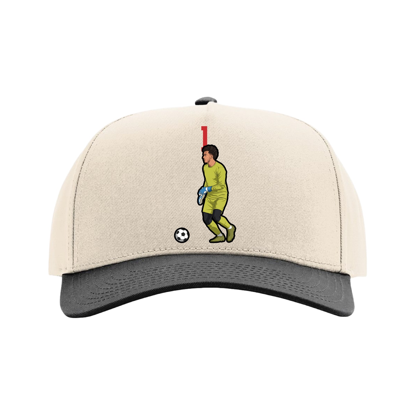Full Fabric Five-Panel Champ Cap — Number Top in Cream/Black