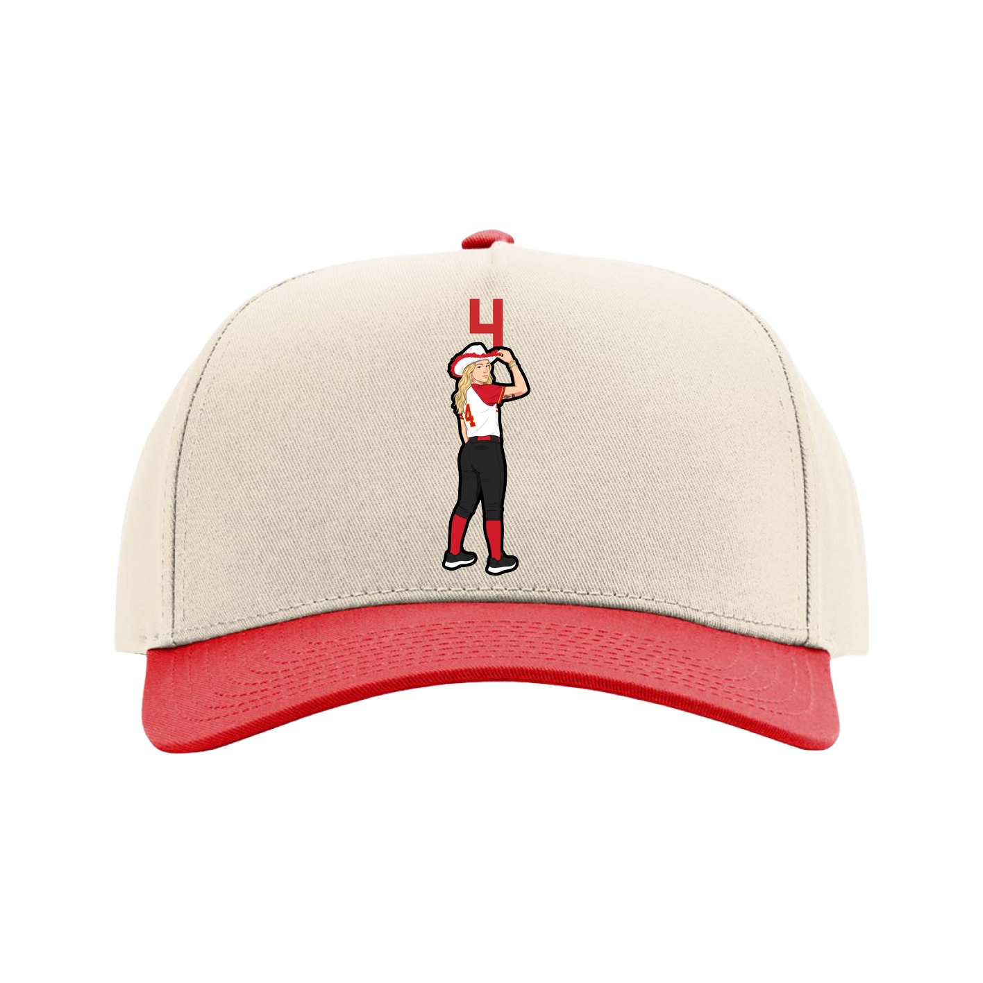 Full Fabric Five-Panel Champ Cap — Number Top in Cream/Red