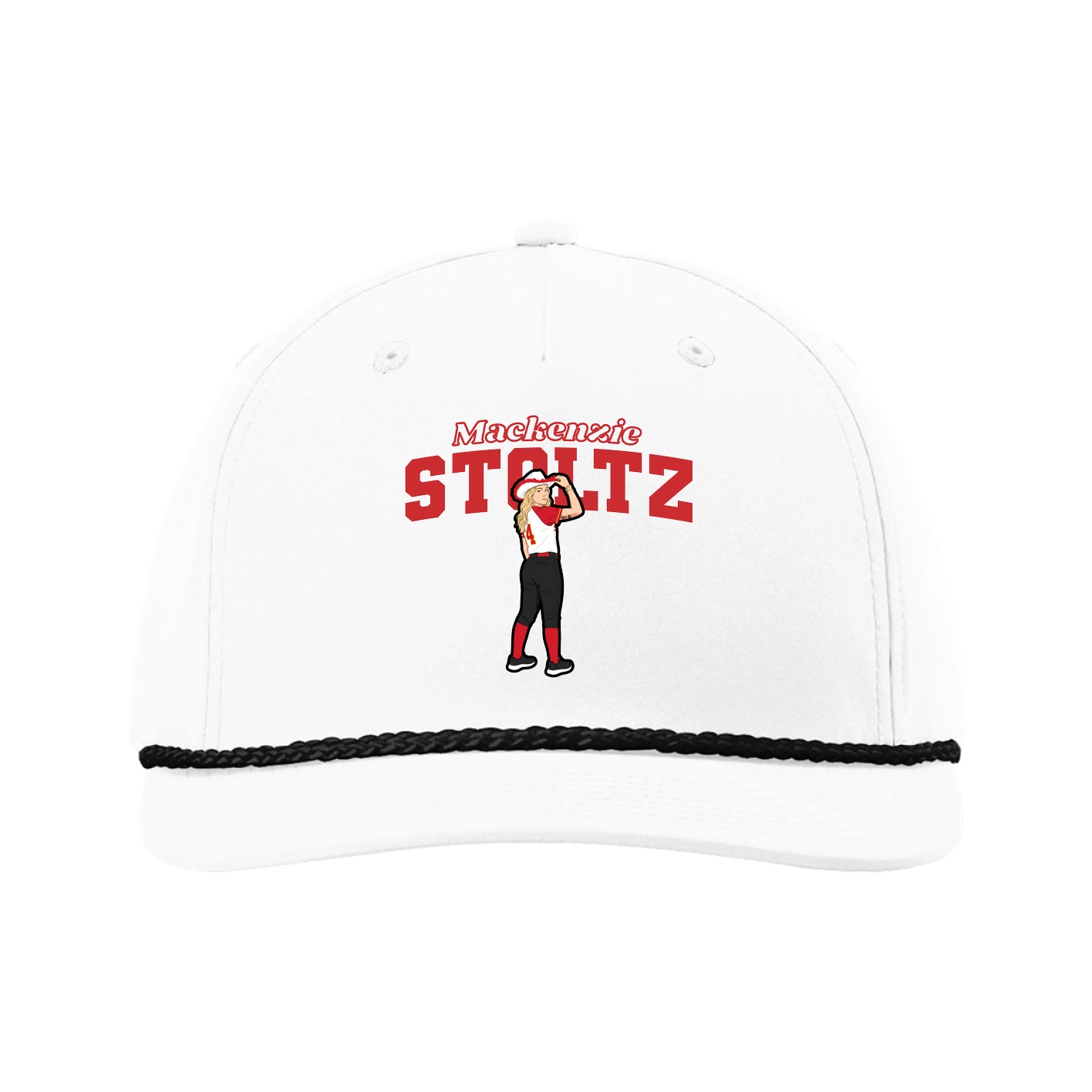 Five-Panel Classic Rope Cap — Name Arch in White