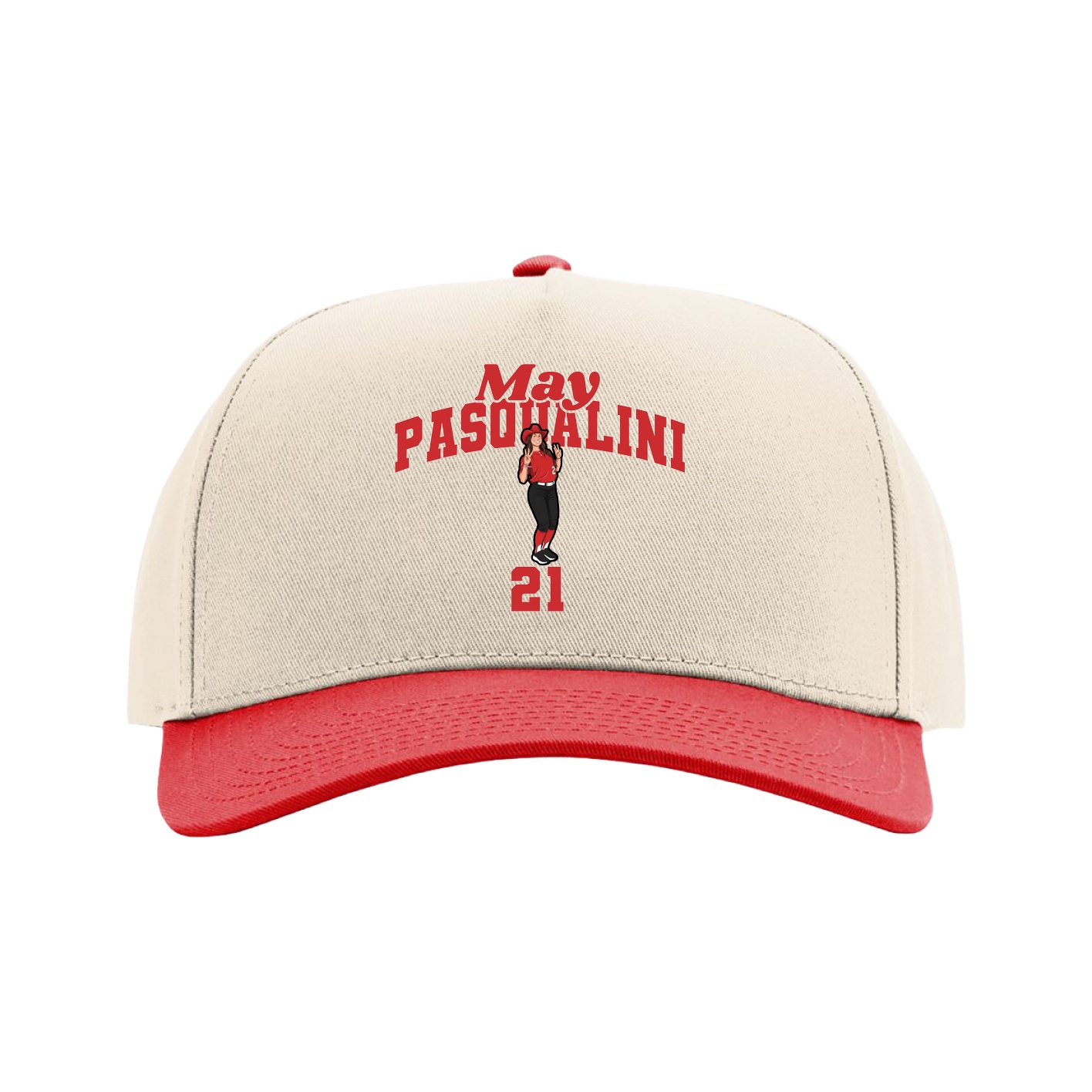 Full Fabric Five-Panel Champ Cap — Signature Arch in Cream/Red