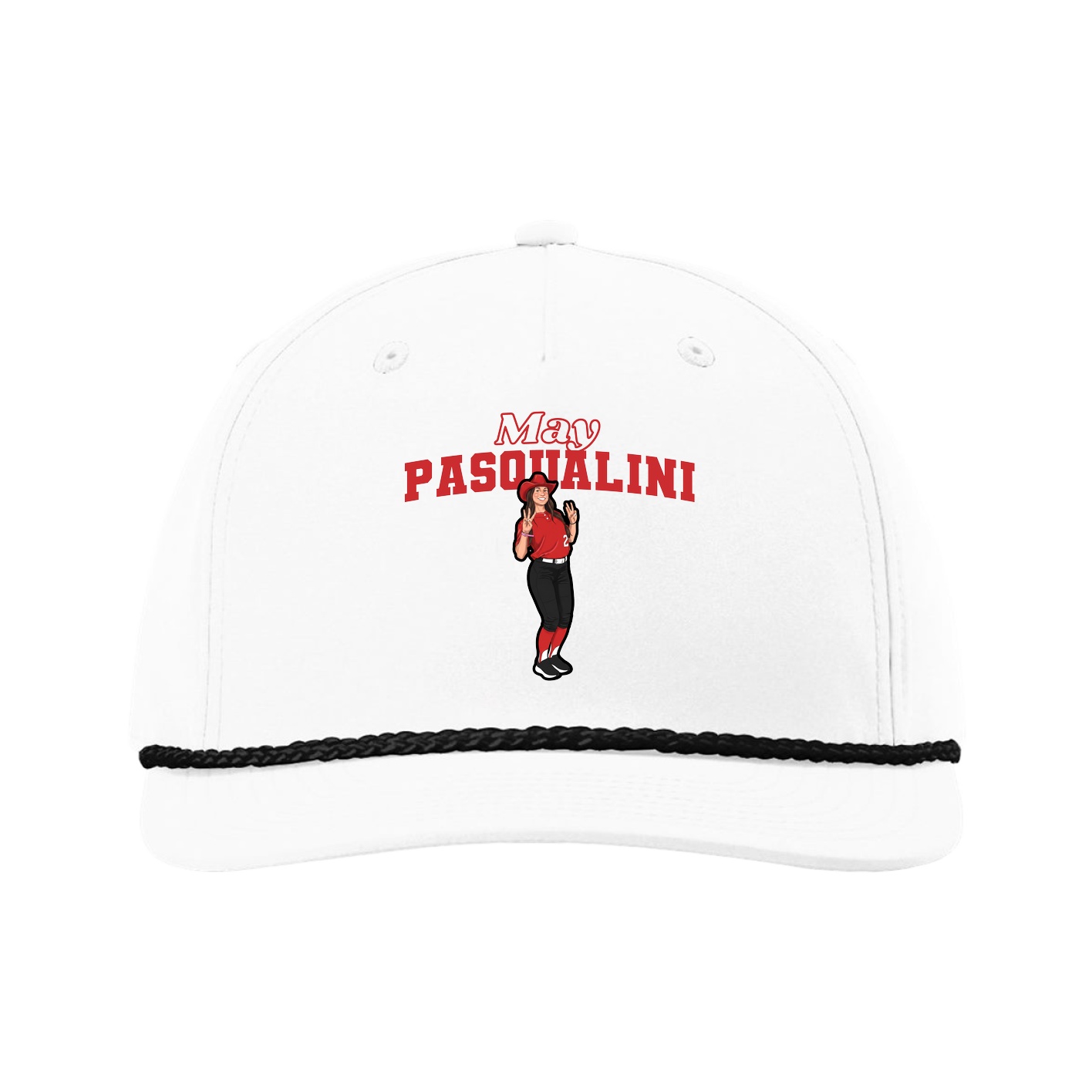 Five-Panel Classic Rope Cap — Name Arch in White
