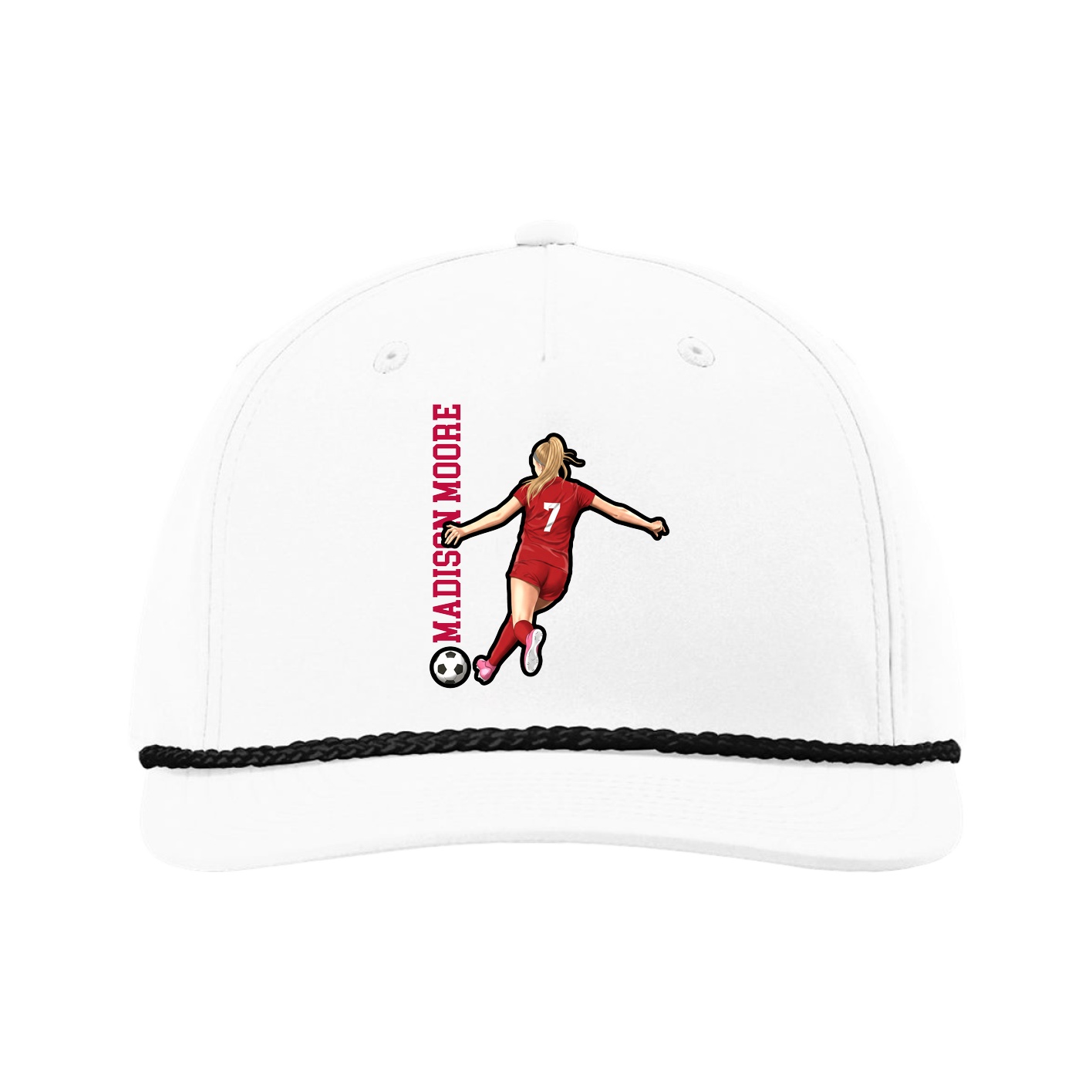 Five-Panel Classic Rope Cap — Name Vertical in White