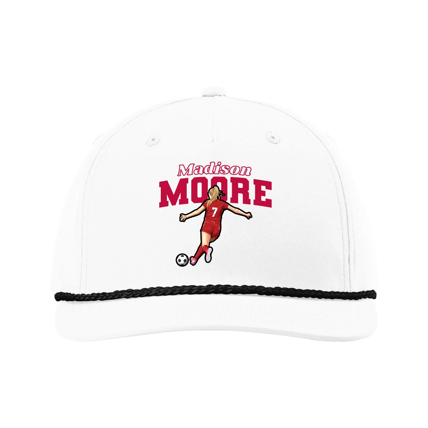 Five-Panel Classic Rope Cap — Name Arch in White