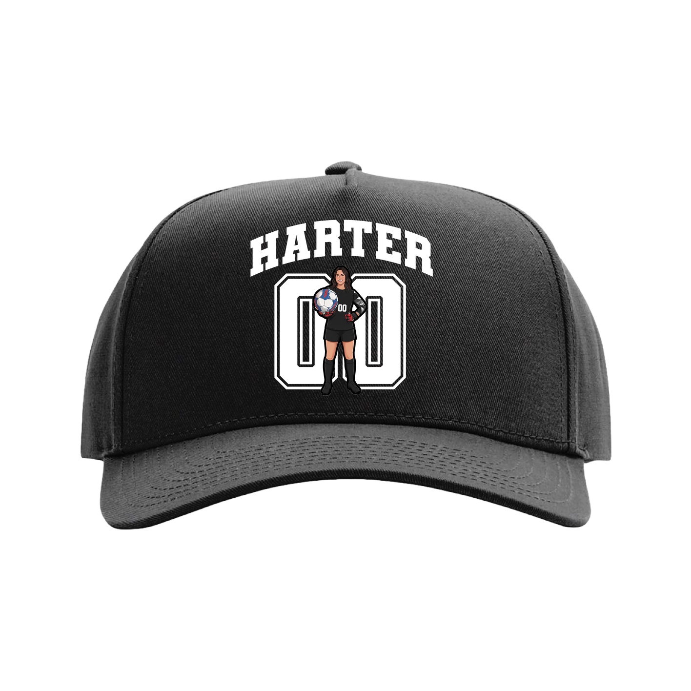 Full Fabric Five-Panel Champ Cap — Number in Black
