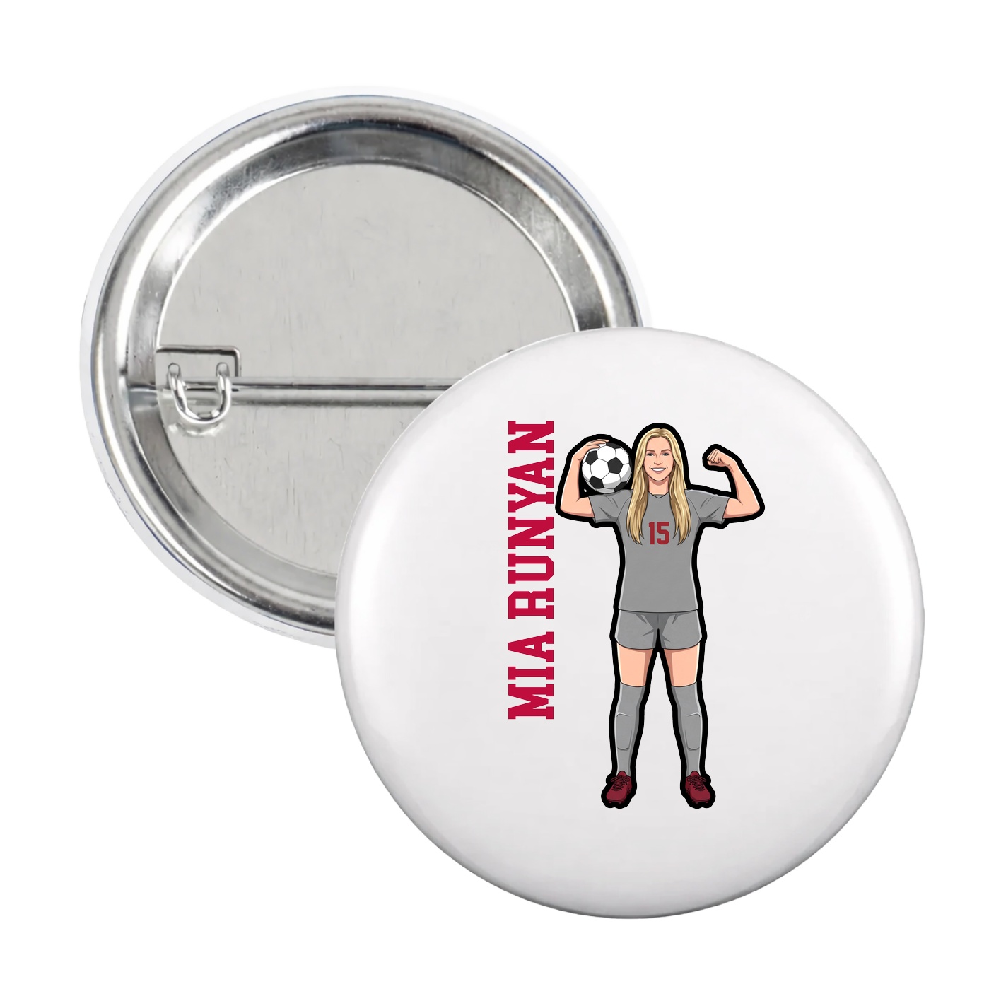 Game Day Button — Name Vertical in White
