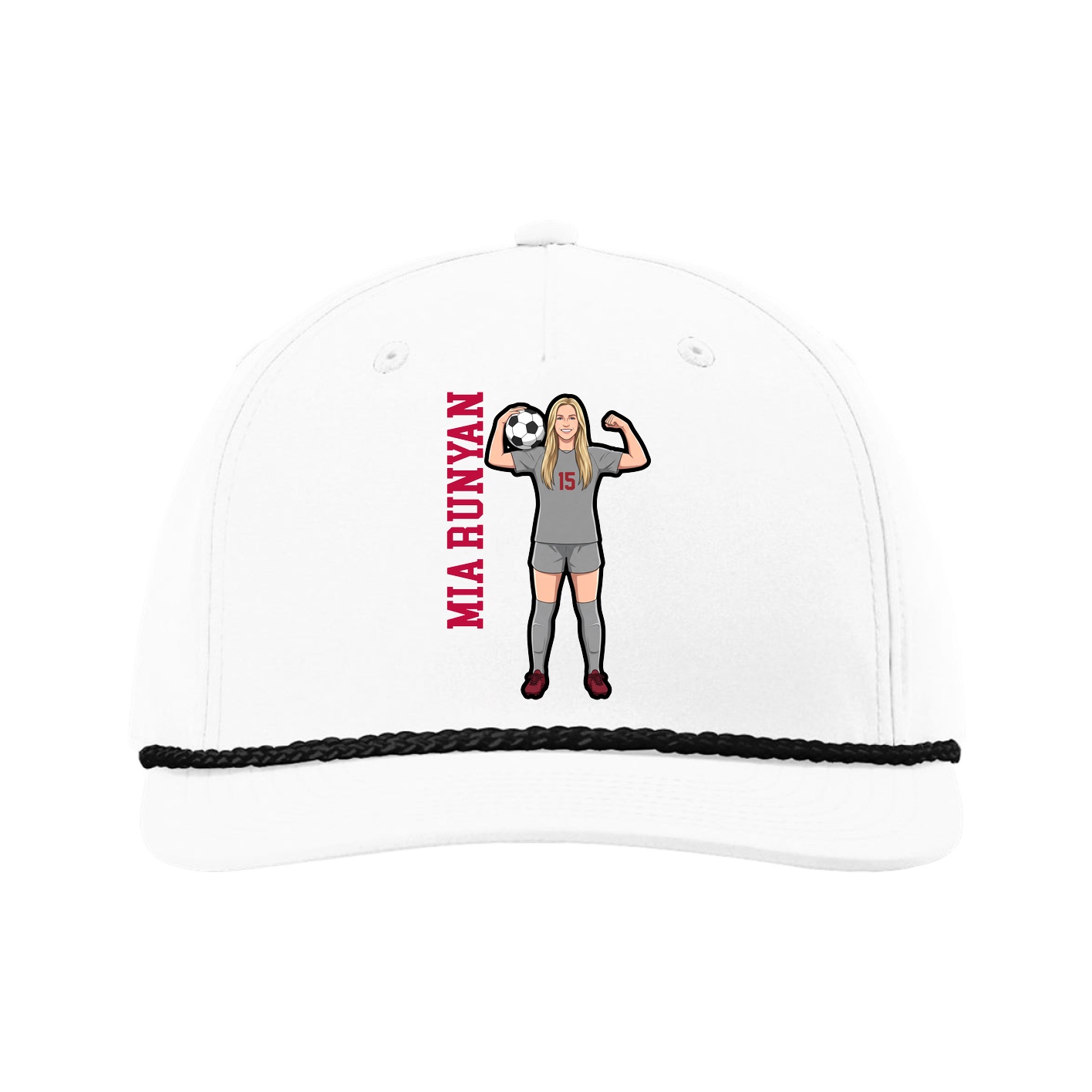 Five-Panel Classic Rope Cap — Name Vertical in White