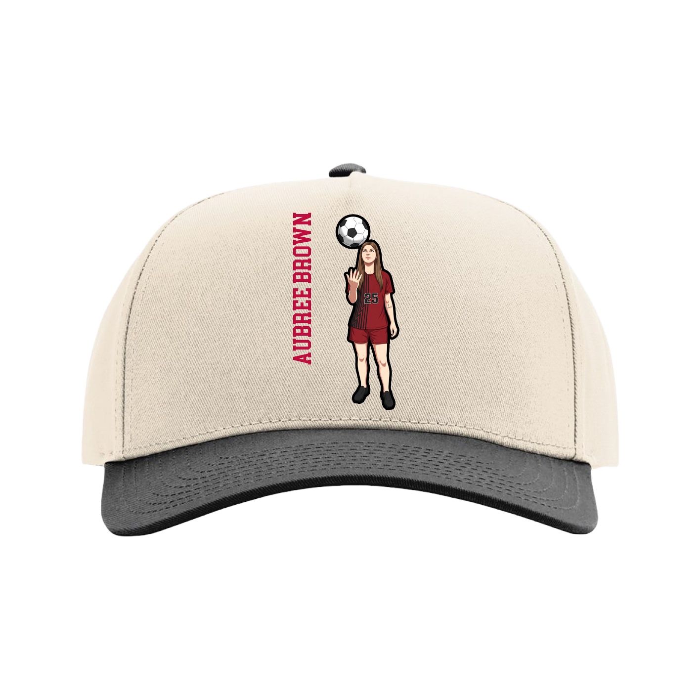 Full Fabric Five-Panel Champ Cap — Name Vertical in Cream/Black