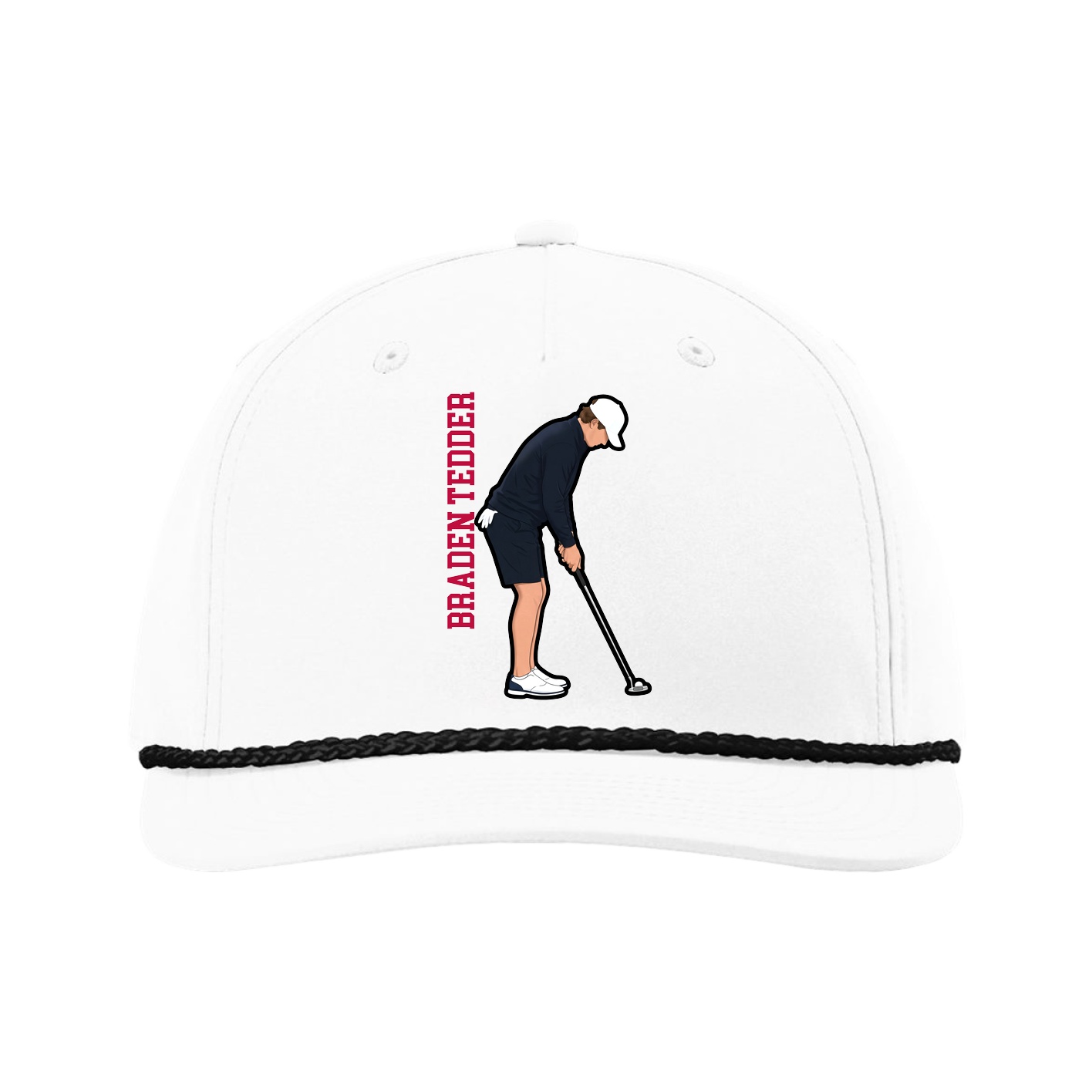 Five-Panel Classic Rope Cap — Name Vertical in White