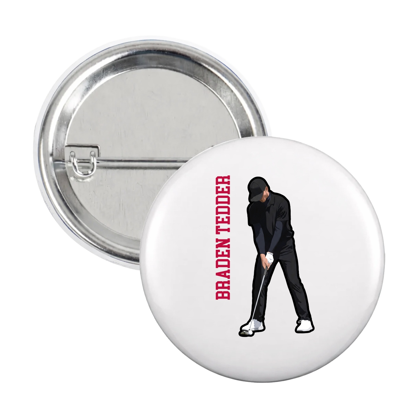 Game Day Button — Name Vertical in White