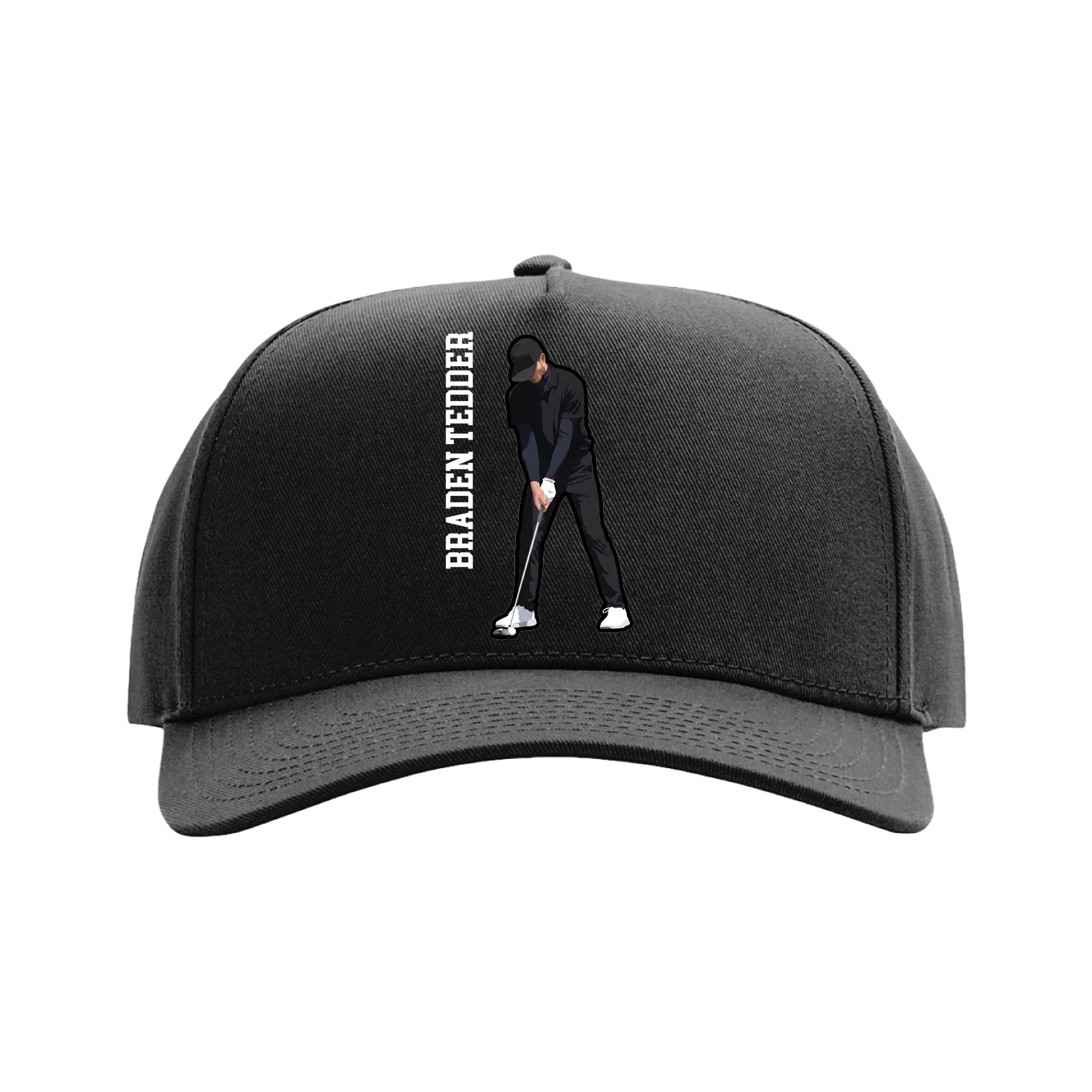 Full Fabric Five-Panel Champ Cap — Name Vertical in Black