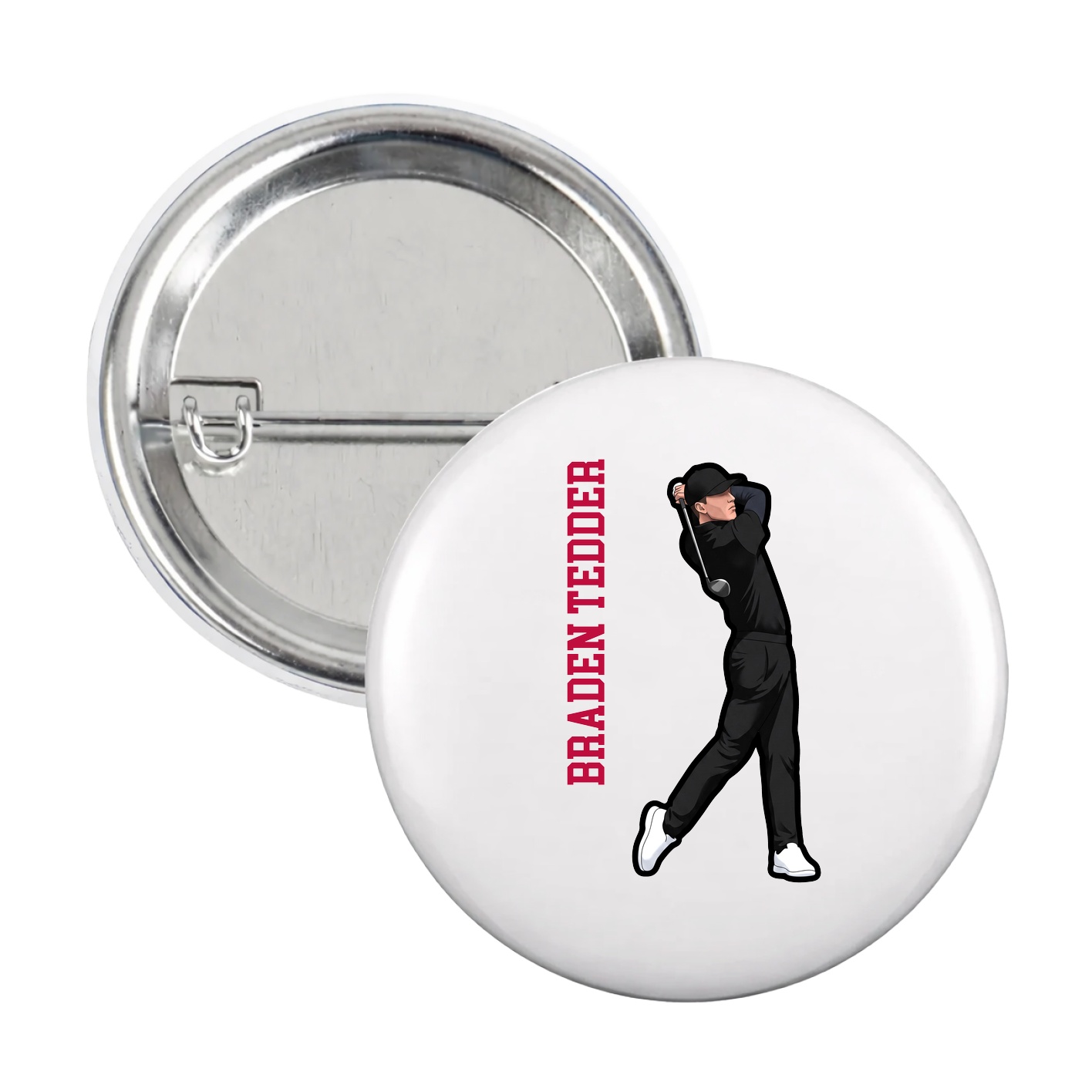 Game Day Button — Name Vertical in White