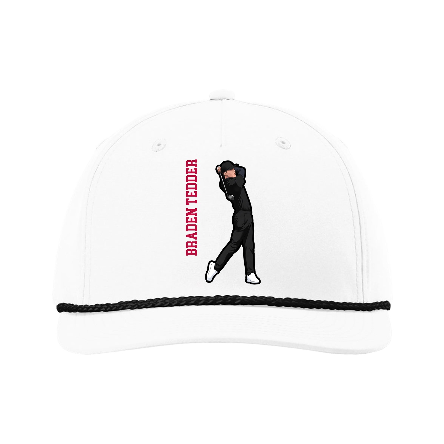 Five-Panel Classic Rope Cap — Name Vertical in White