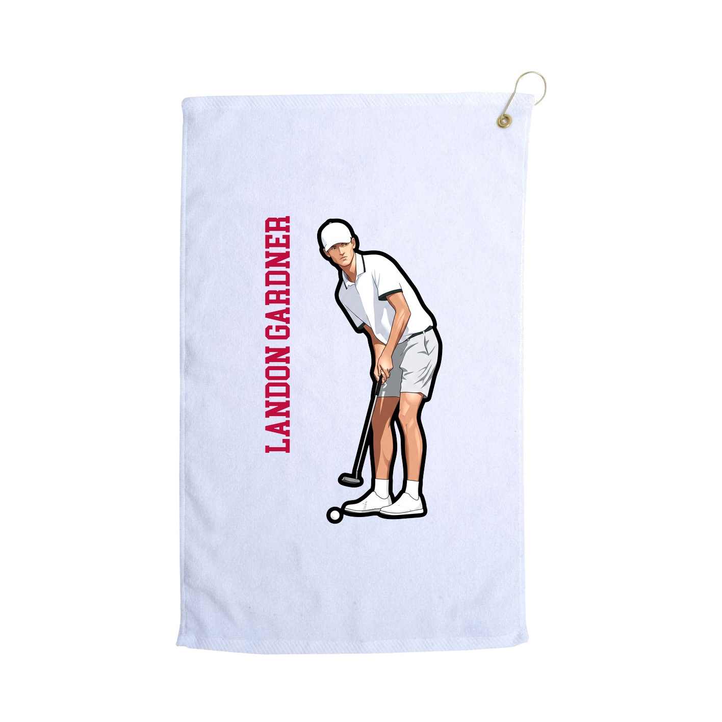 Golf Towel — Name Vertical in White